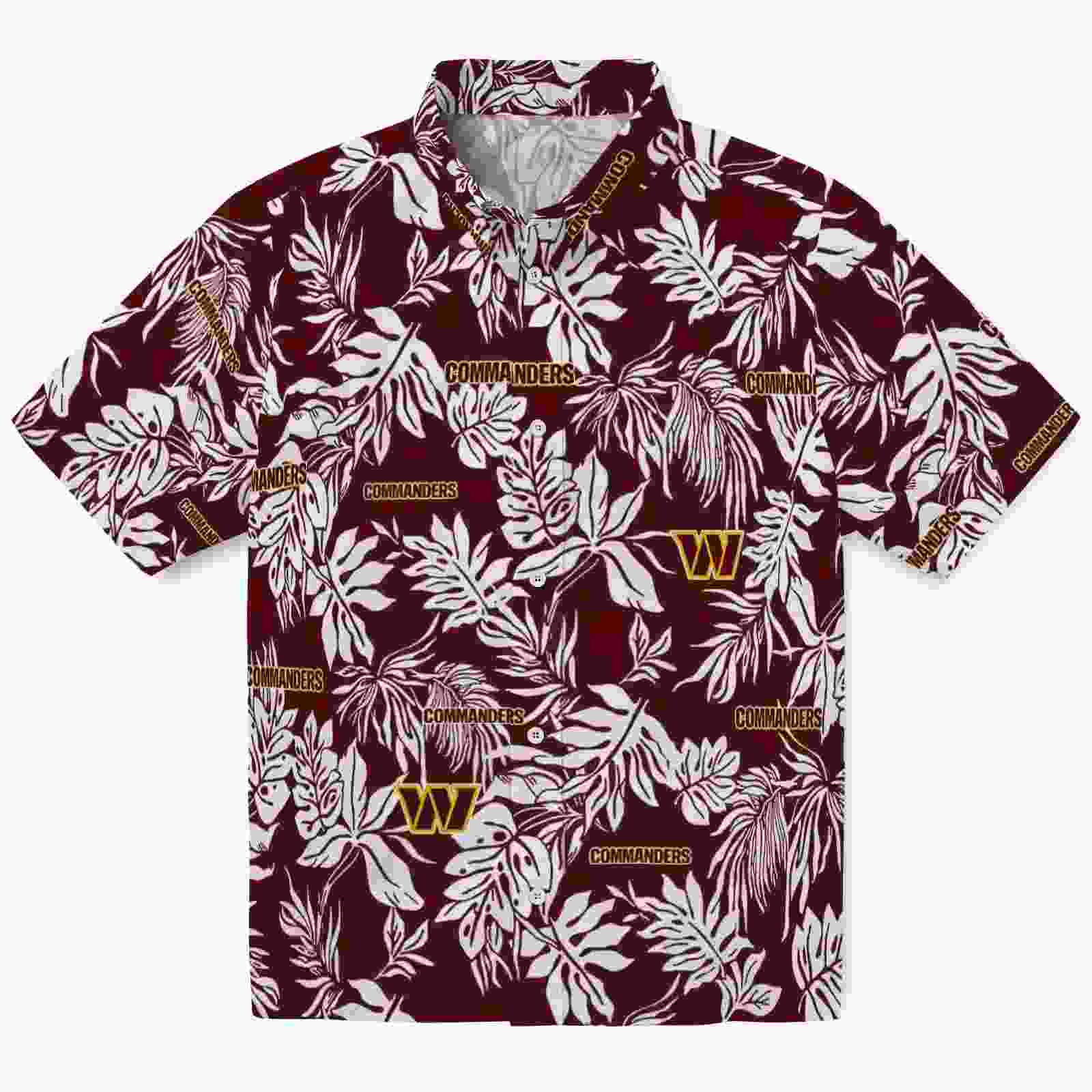 Washington Commanders Tropical Leaf Burgundy White Hawaiian Shirt