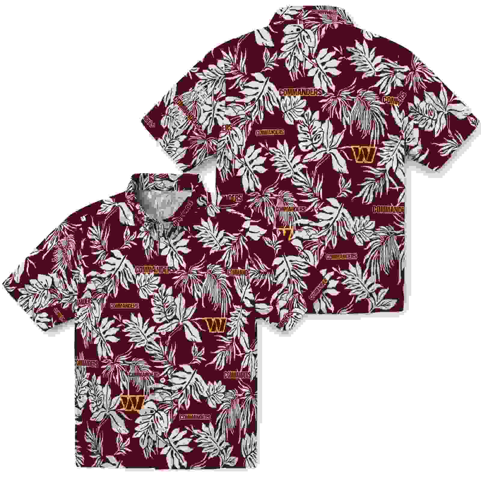 washington commanders tropical leaf burgundy white hawaiian shirt high quality