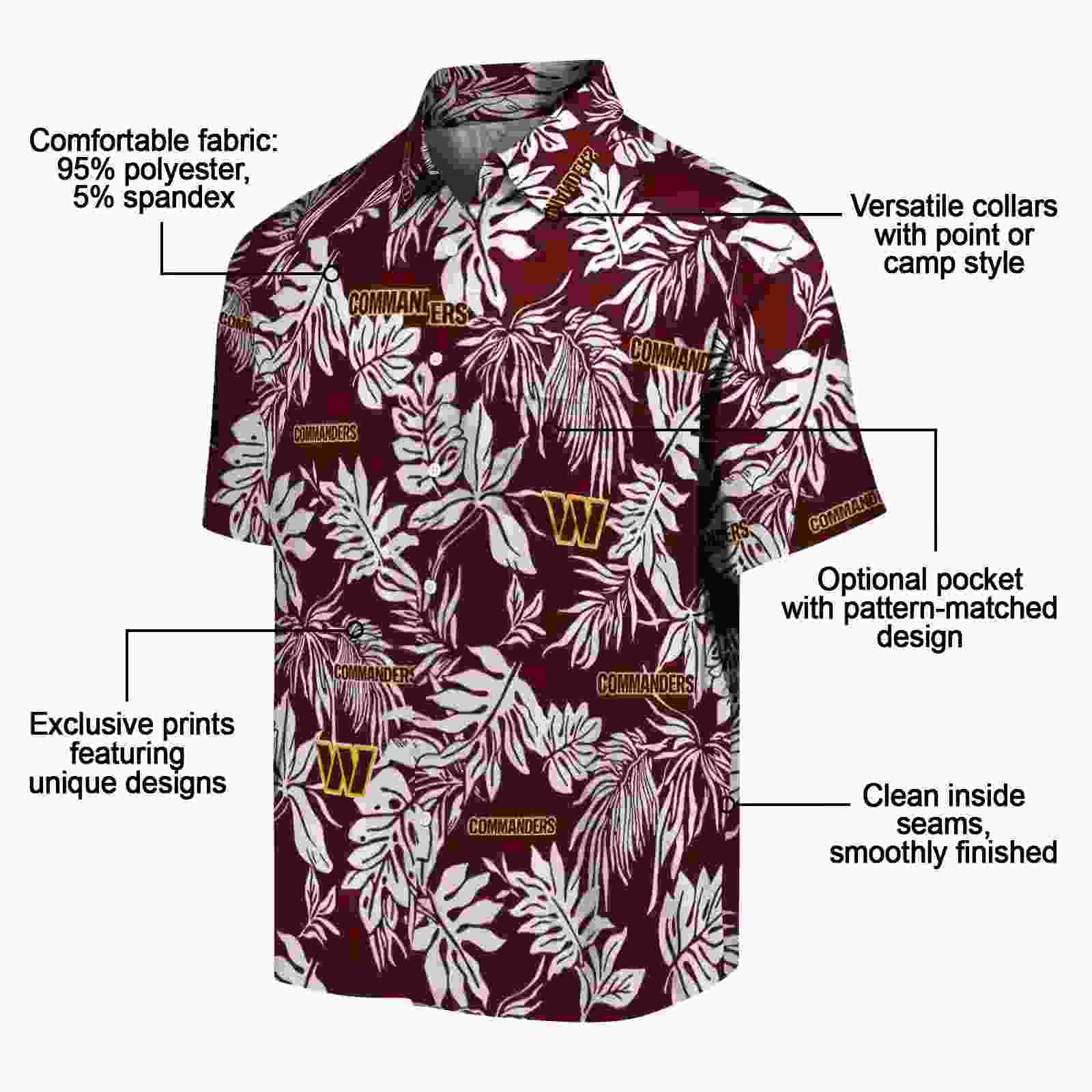 washington commanders tropical leaf burgundy white hawaiian shirt new arrival