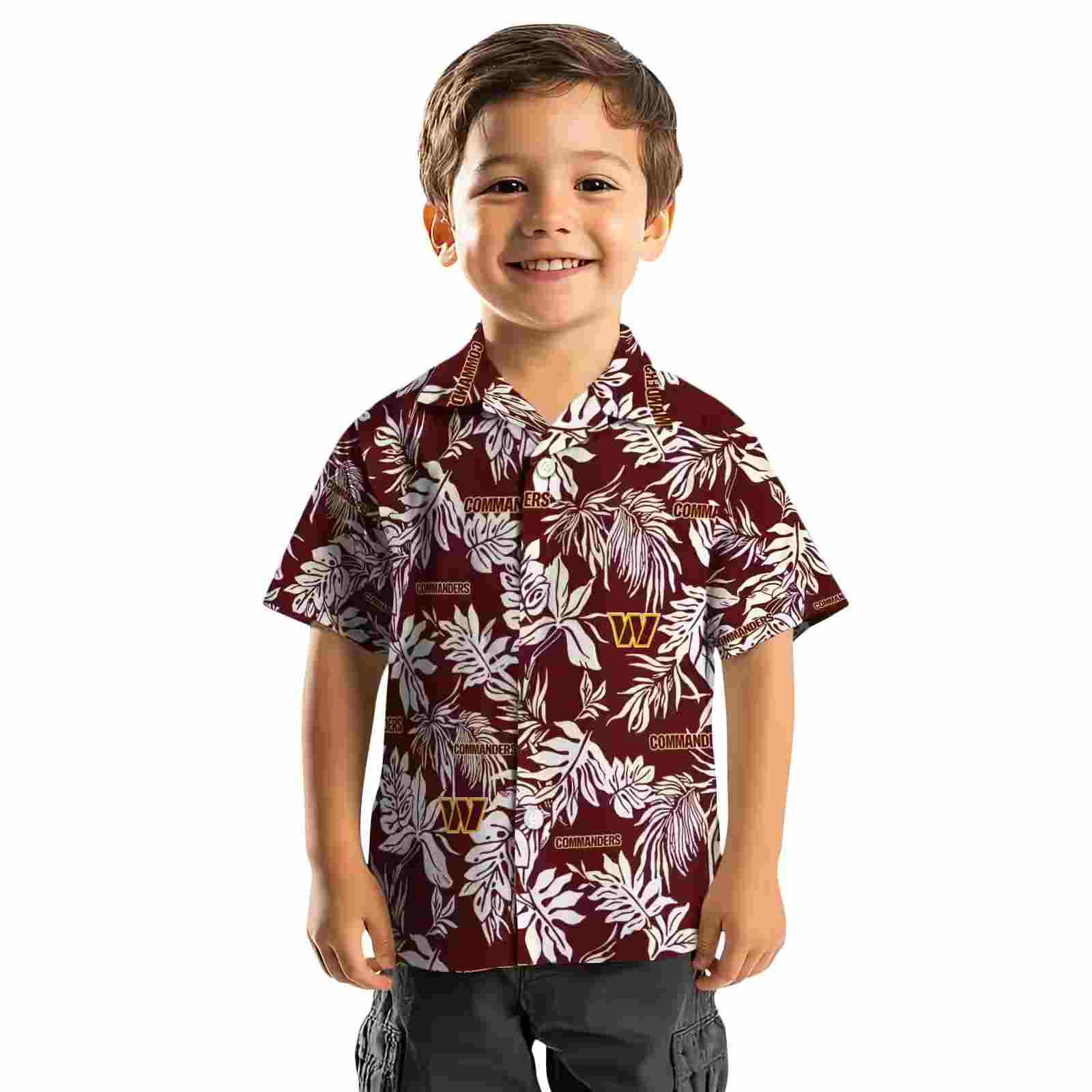 washington commanders tropical leaf burgundy white hawaiian shirt top rated