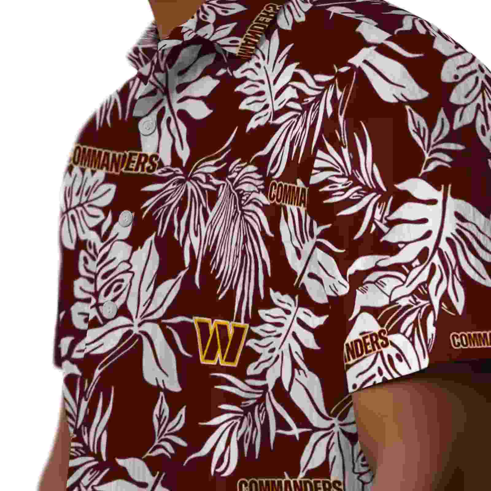 washington commanders tropical leaf burgundy white hawaiian shirt trendy