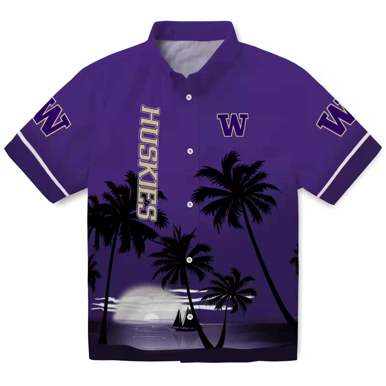 Washington Huskies Beach Sunset Purple Black Hawaiian Shirt