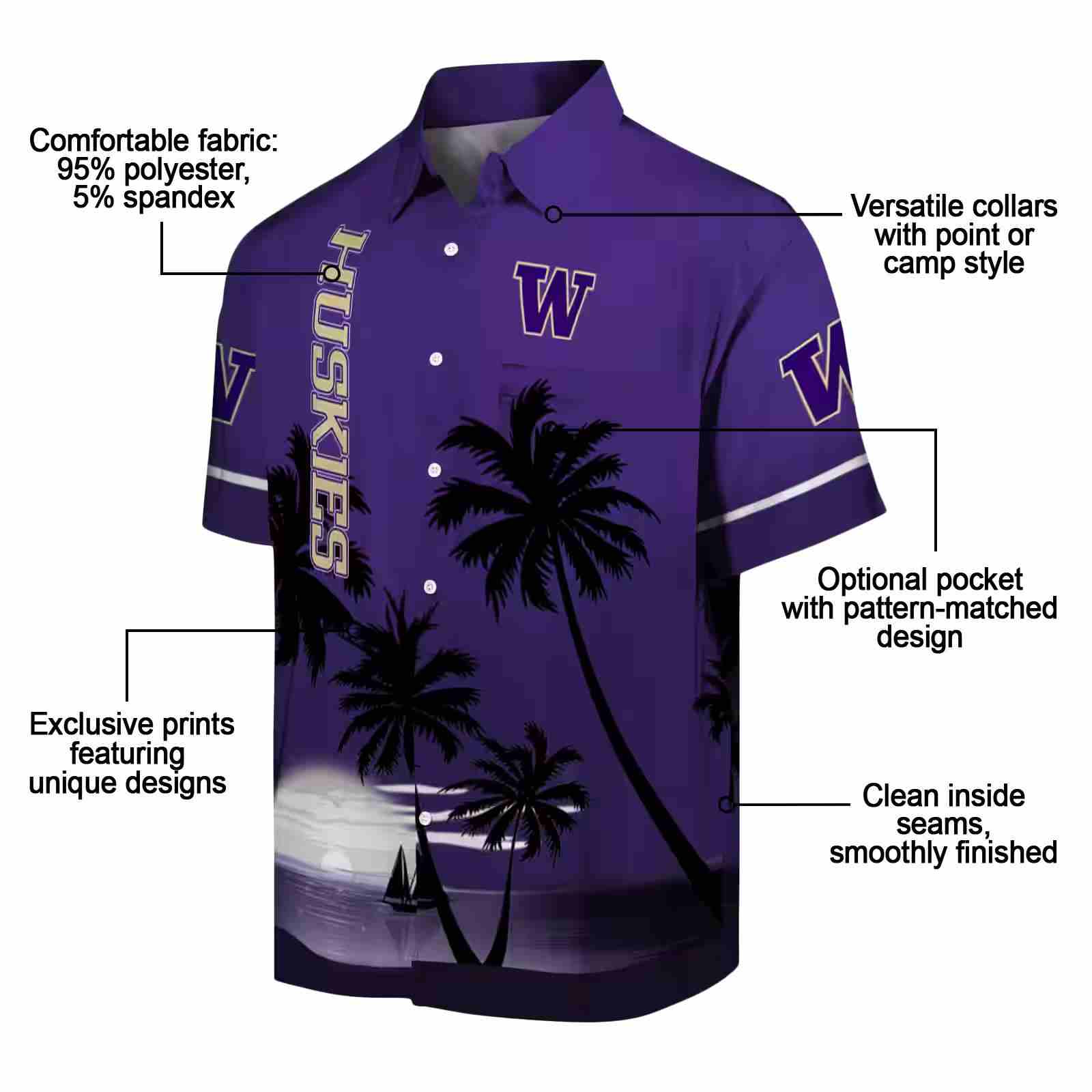 washington huskies beach sunset purple black hawaiian shirt new arrival