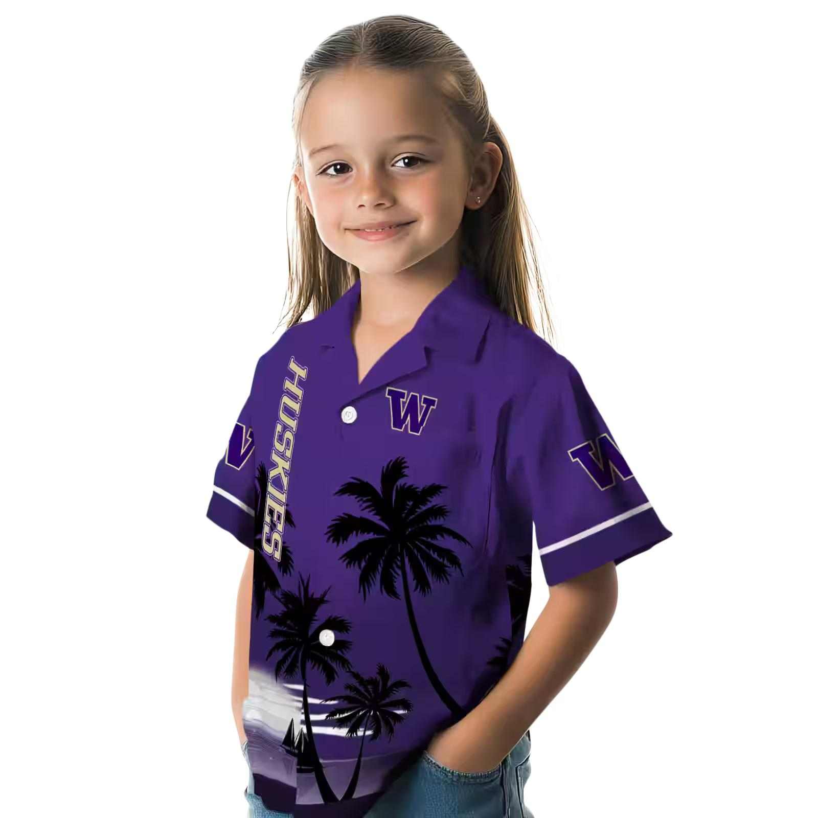 washington huskies beach sunset purple black hawaiian shirt premium grade