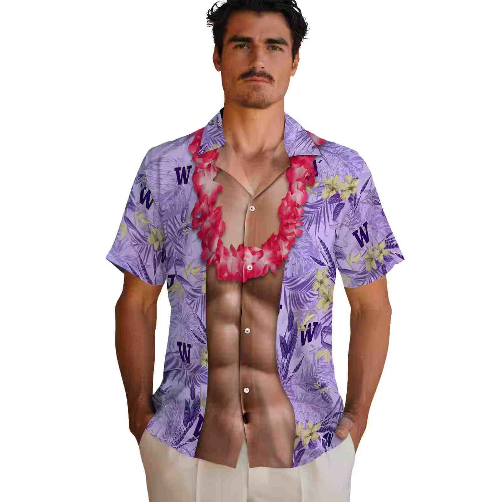 washington huskies chest illusion purple hawaiian shirt fashion forward