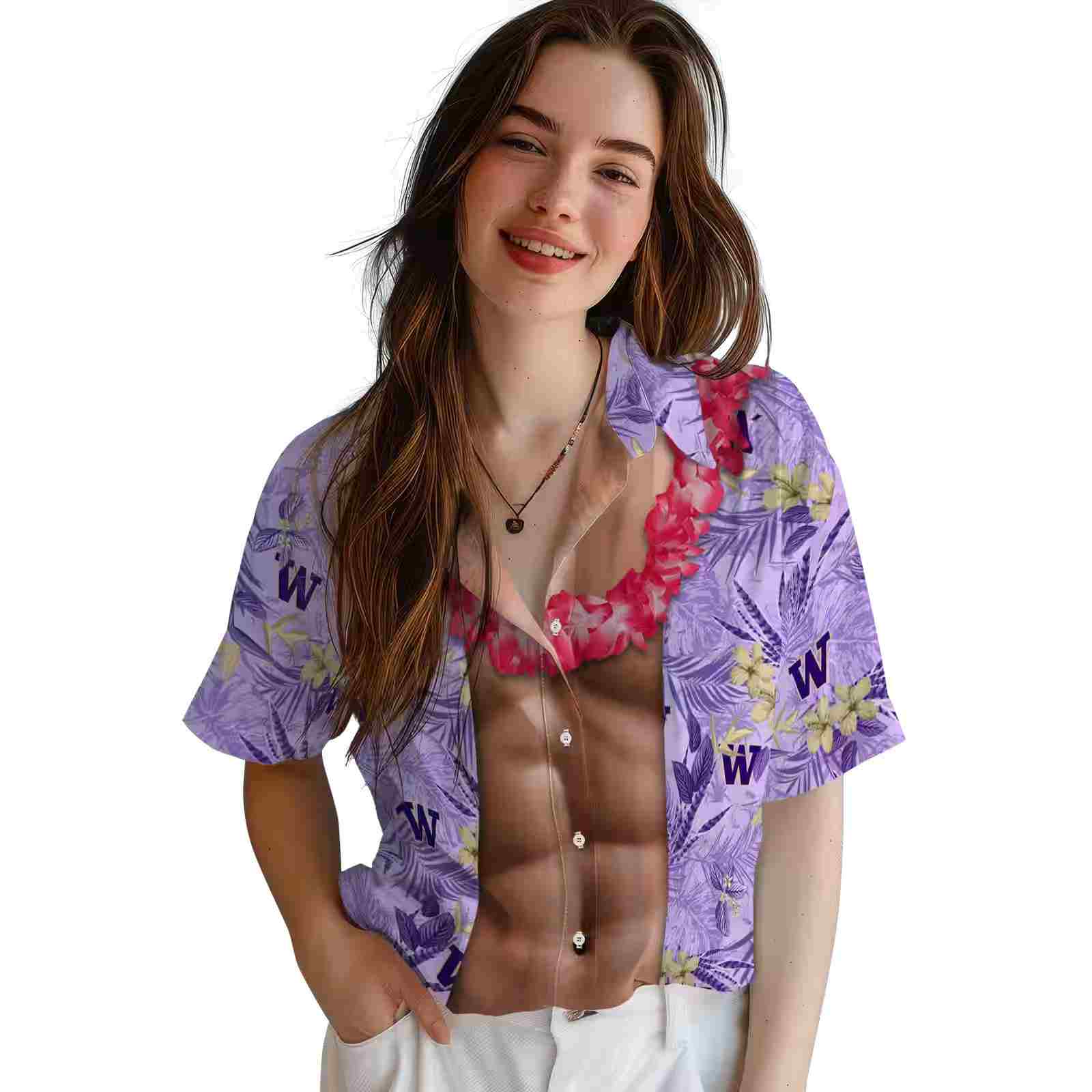 washington huskies chest illusion purple hawaiian shirt latest model