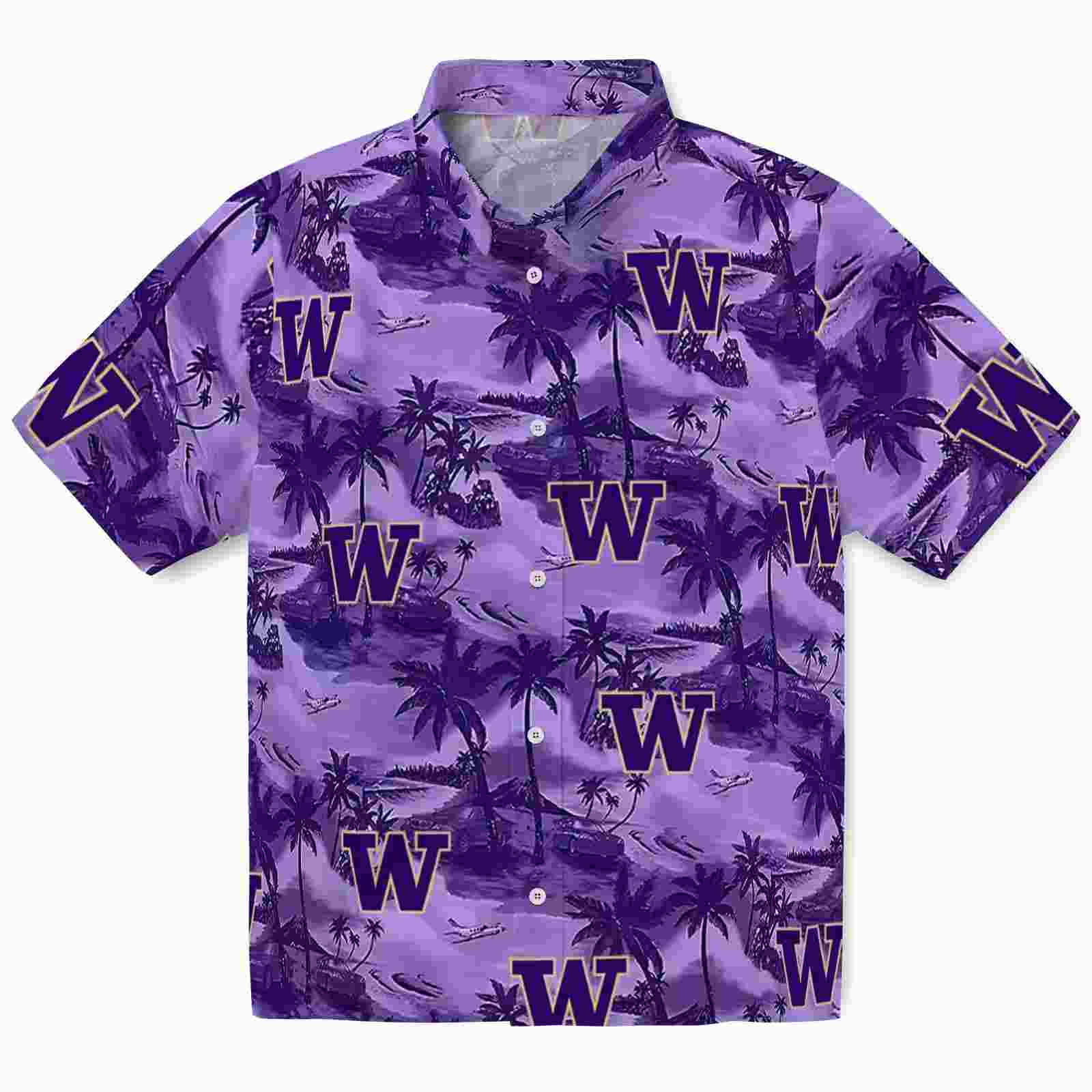 Washington Huskies Coastal Palms Purple Hawaiian Shirt