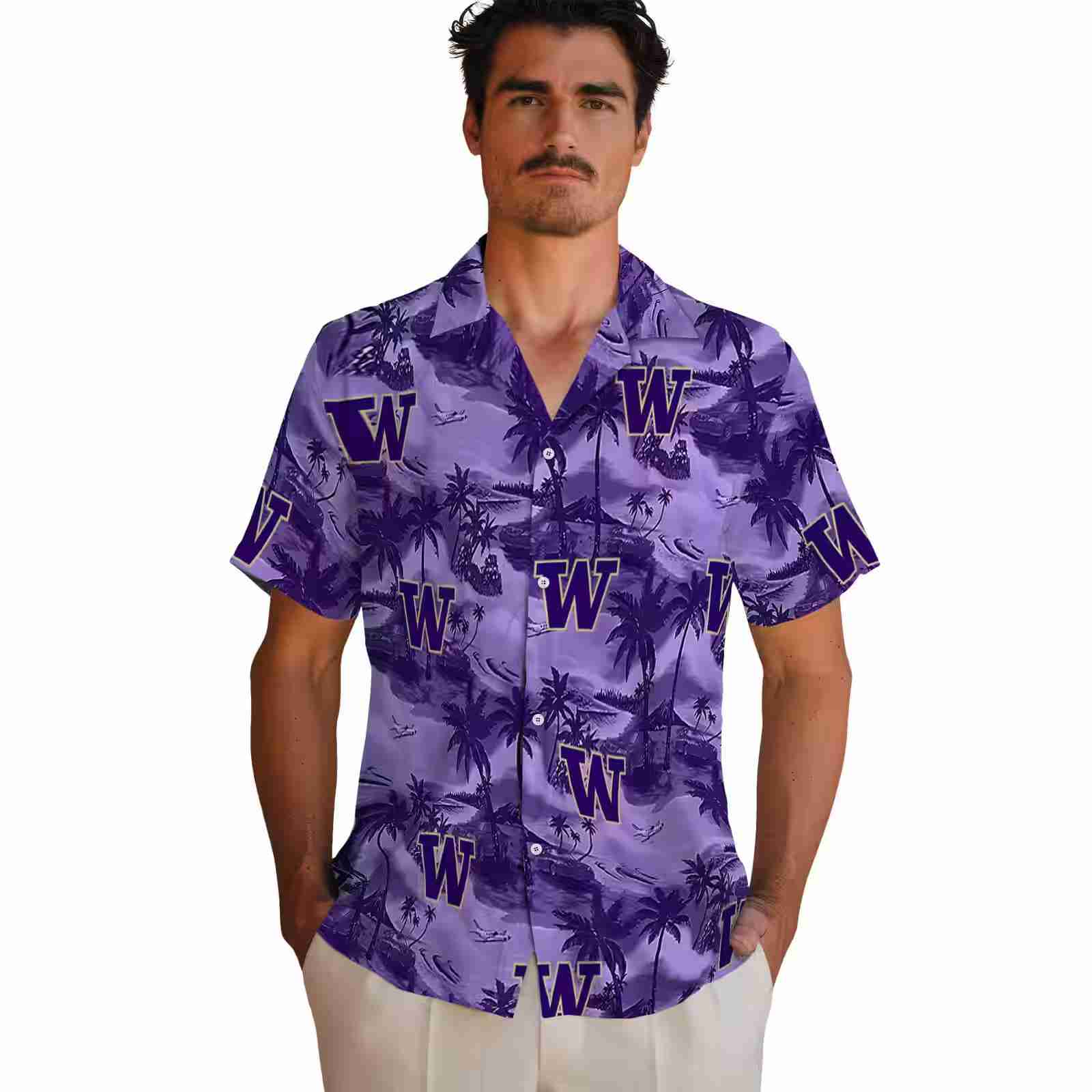 washington huskies coastal palms purple hawaiian shirt fashion forward