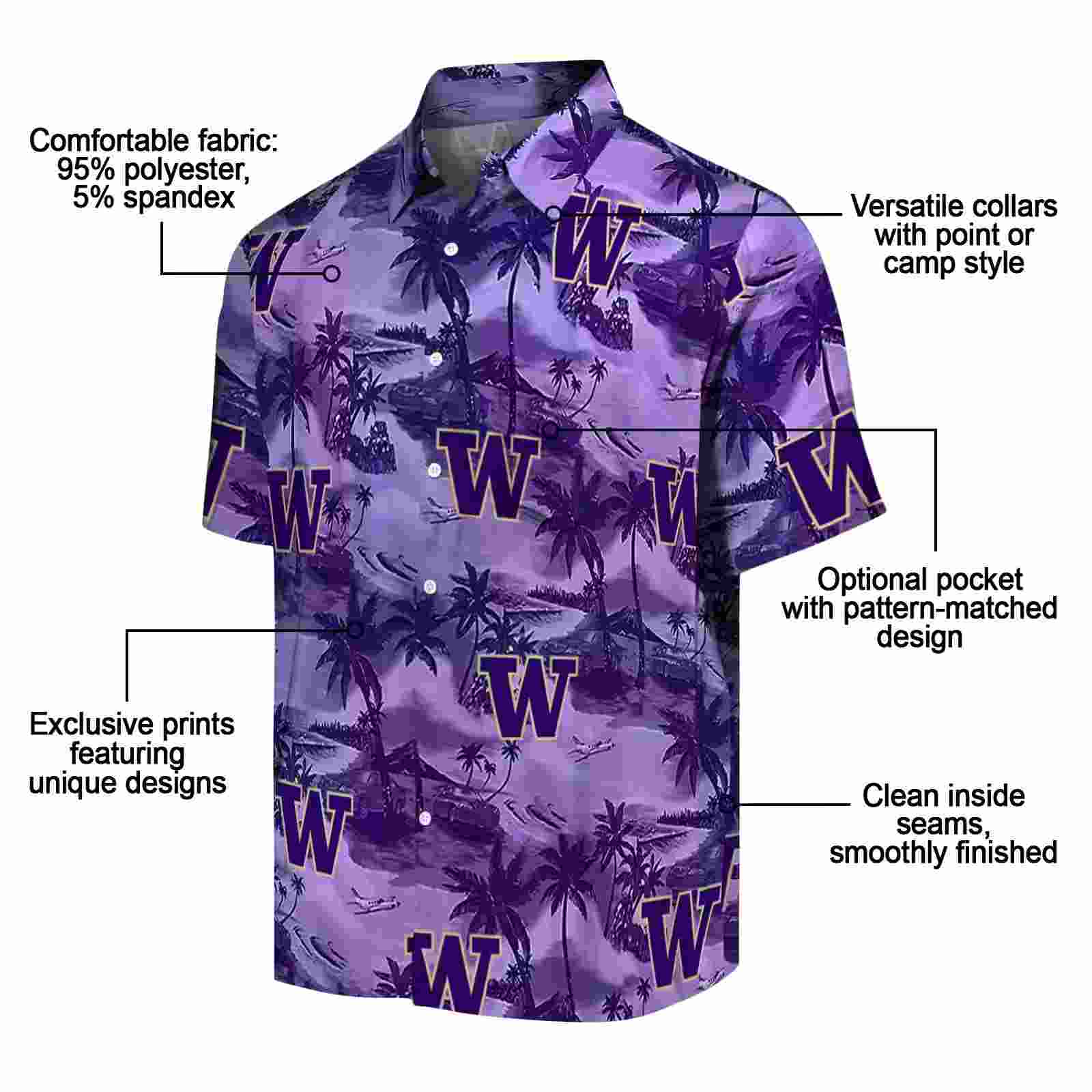 washington huskies coastal palms purple hawaiian shirt new arrival