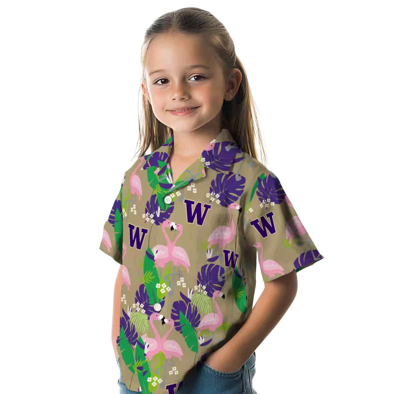 washington huskies flamingo foliage purple green hawaiian shirt premium grade