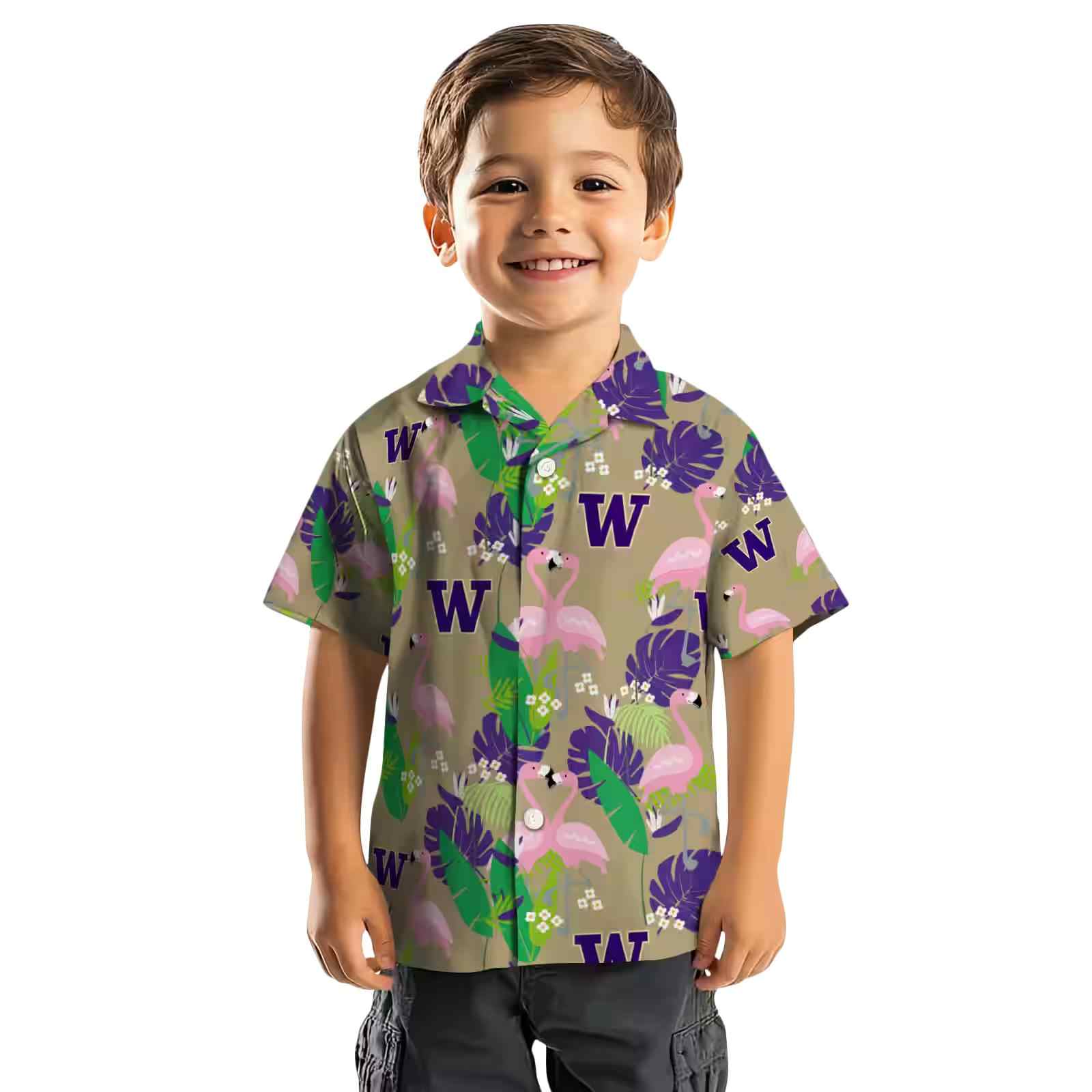 washington huskies flamingo foliage purple green hawaiian shirt top rated