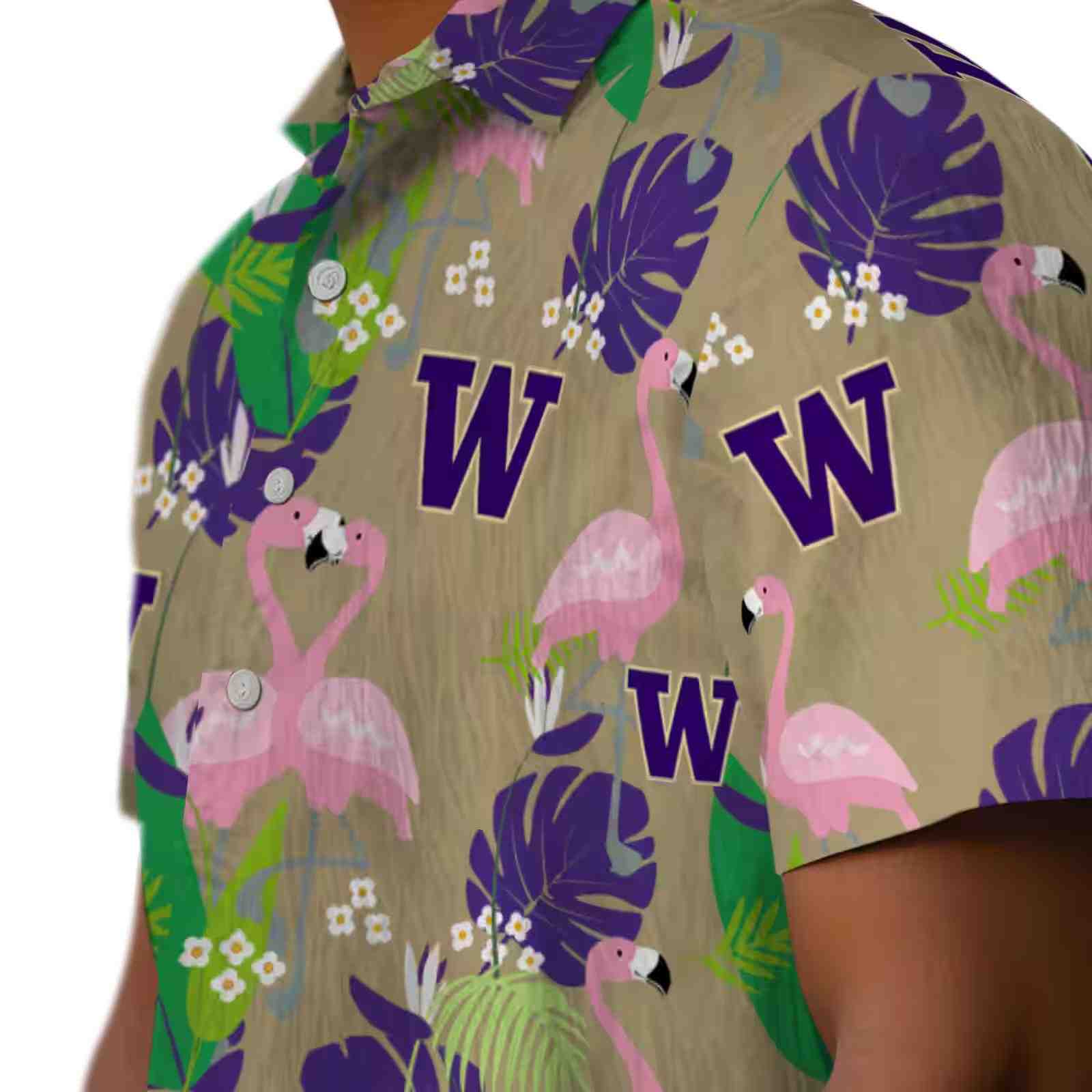 washington huskies flamingo foliage purple green hawaiian shirt trendy