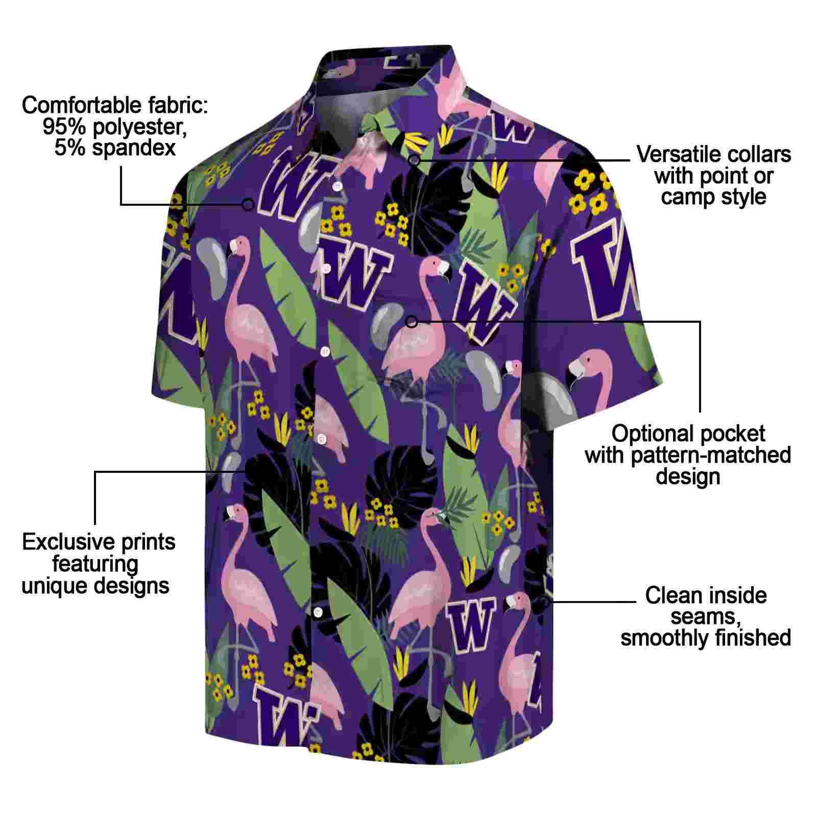 washington huskies flamingo leaves purple hawaiian shirt new arrival