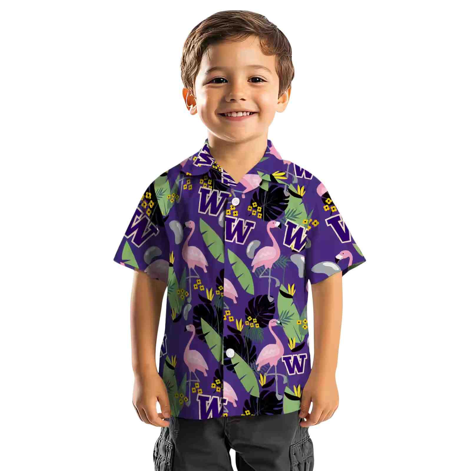 washington huskies flamingo leaves purple hawaiian shirt top rated