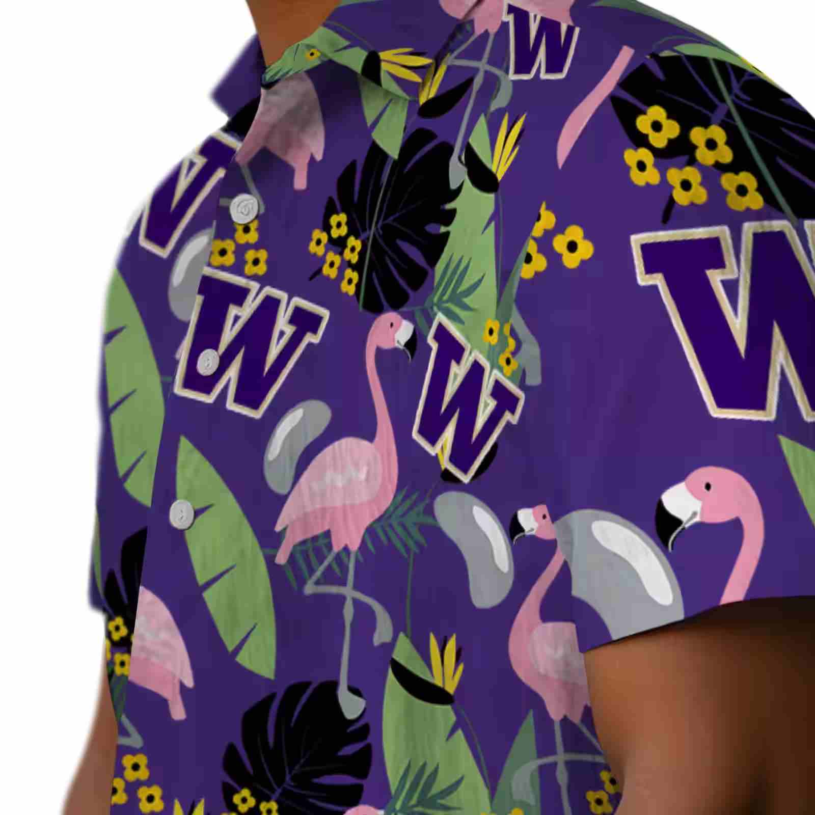 washington huskies flamingo leaves purple hawaiian shirt trendy