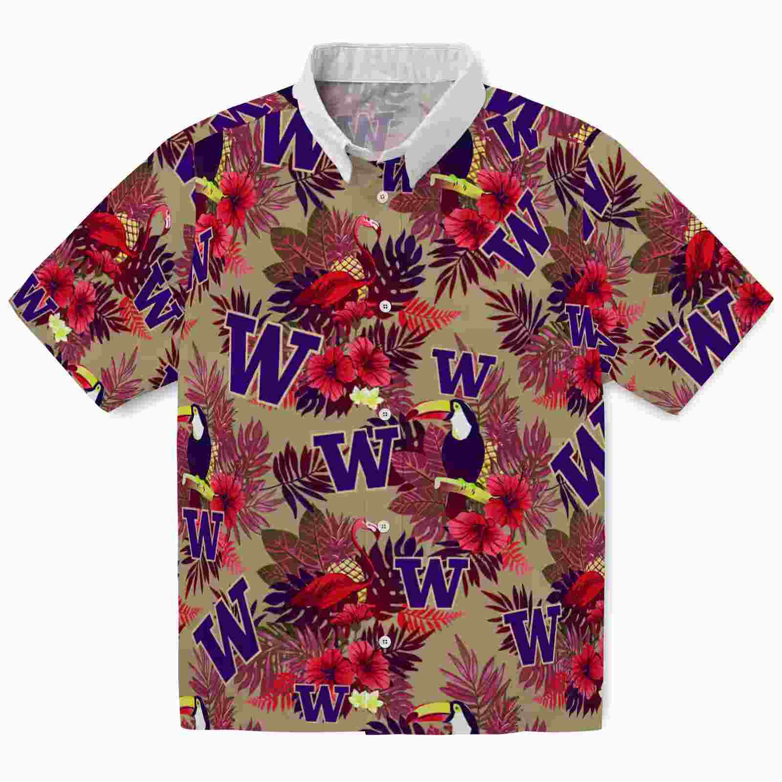 Washington Huskies Floral Toucan Purple Red Hawaiian Shirt