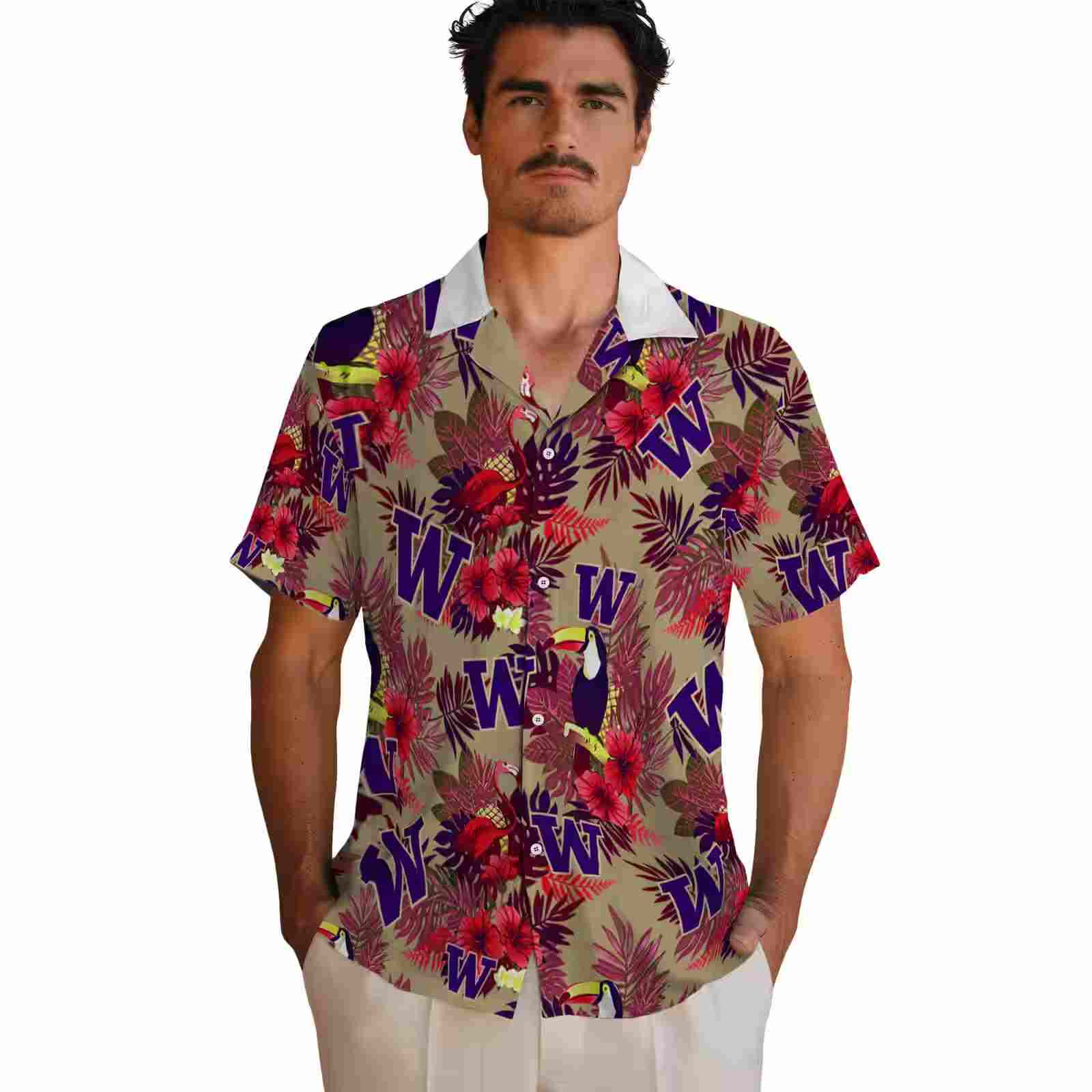 washington huskies floral toucan purple red hawaiian shirt fashion forward