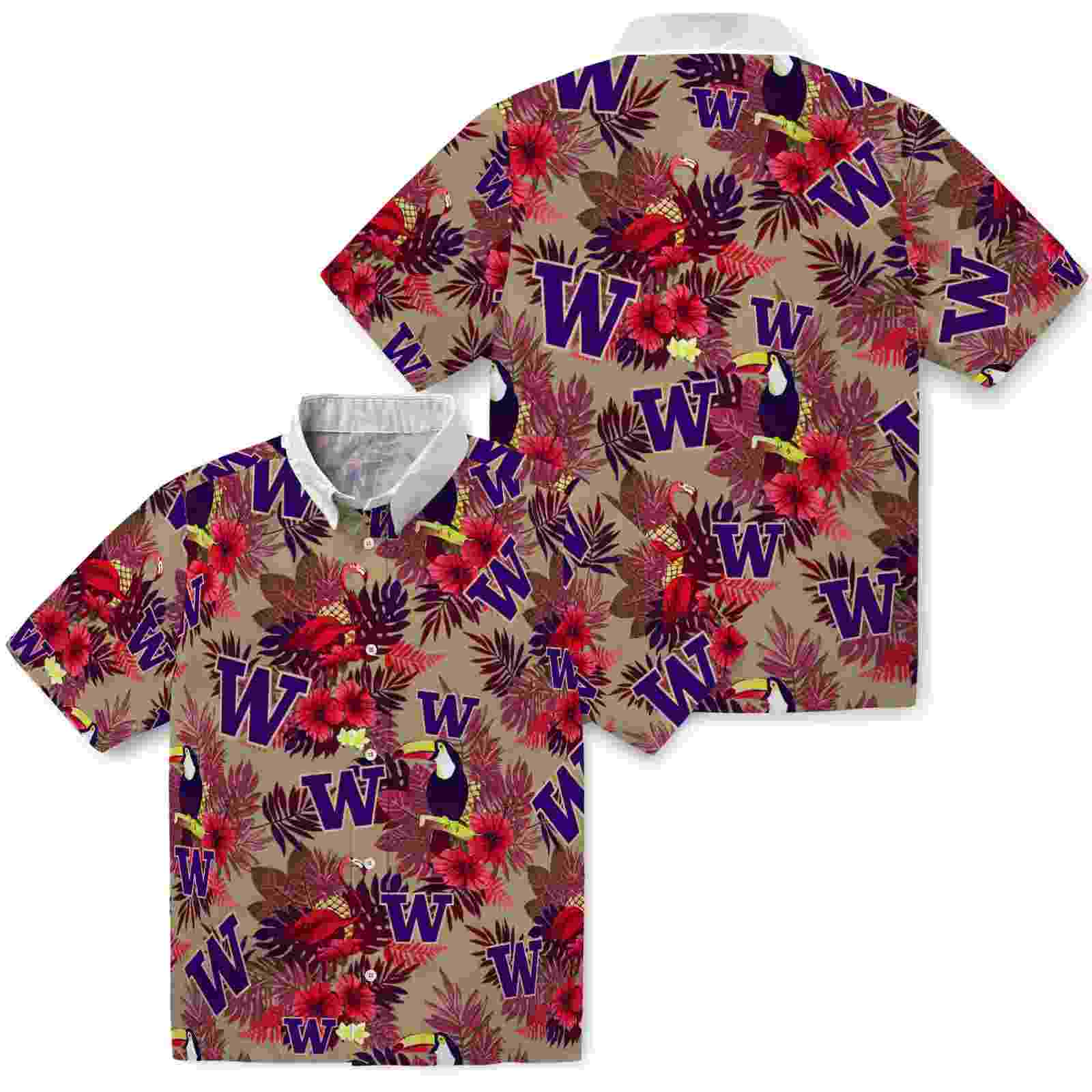 washington huskies floral toucan purple red hawaiian shirt high quality