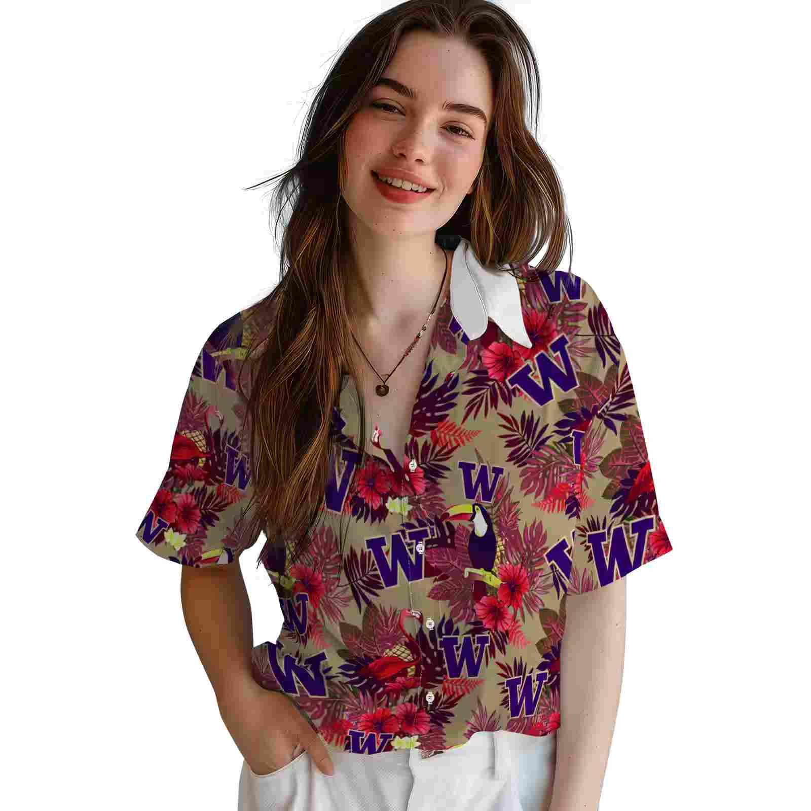 washington huskies floral toucan purple red hawaiian shirt latest model