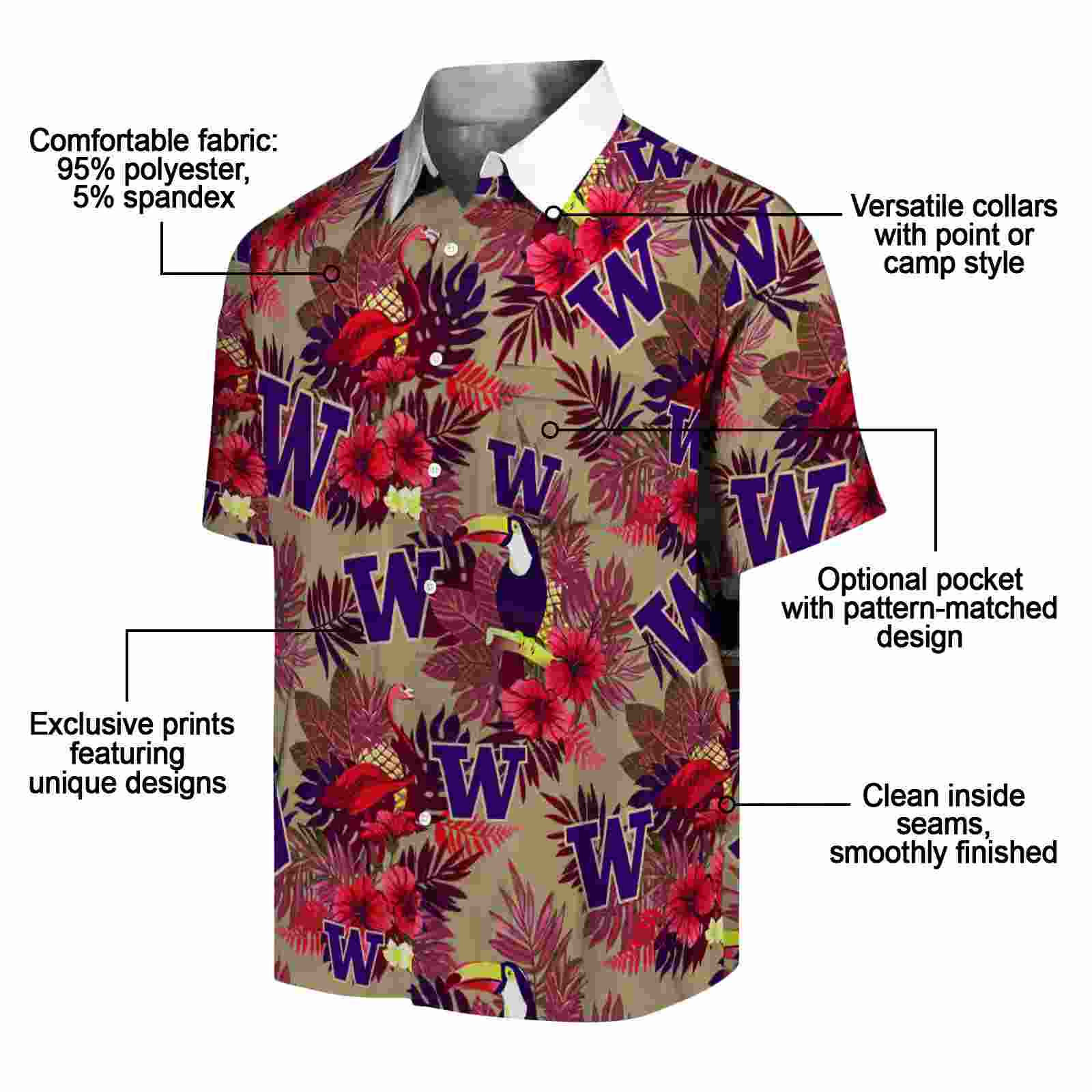 washington huskies floral toucan purple red hawaiian shirt new arrival