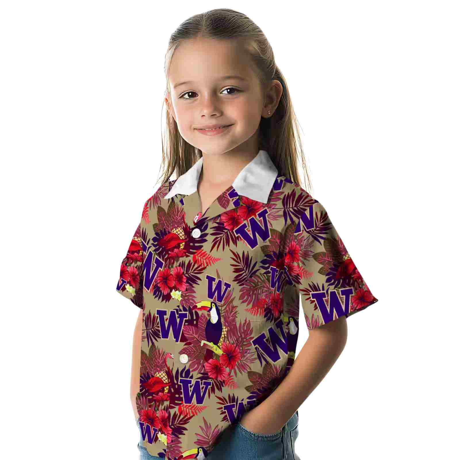 washington huskies floral toucan purple red hawaiian shirt premium grade