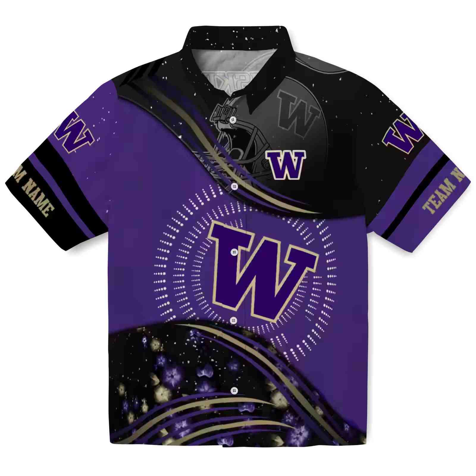 Washington Huskies Football Wave Purple Black Hawaiian Shirt