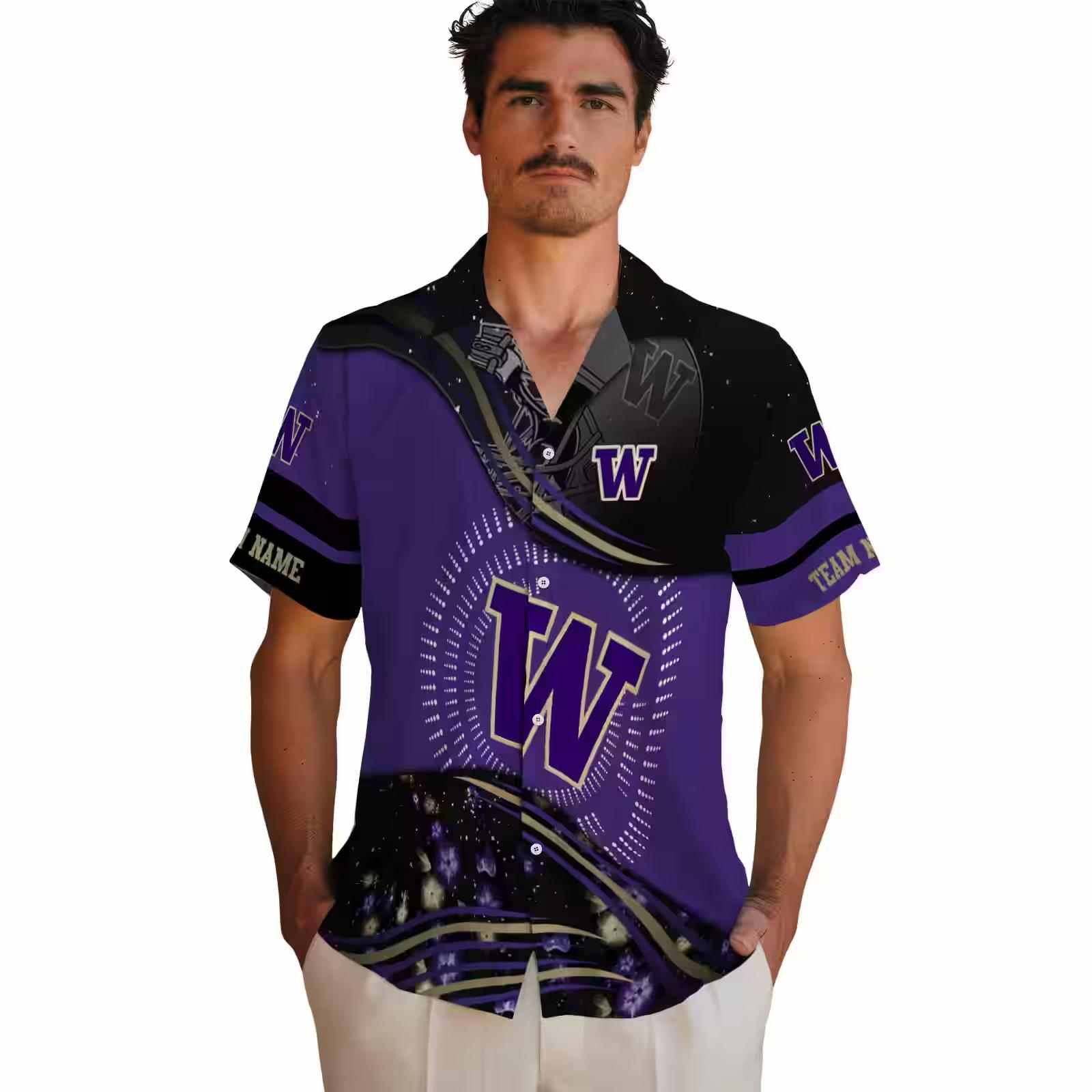 washington huskies football wave purple black hawaiian shirt fashion forward