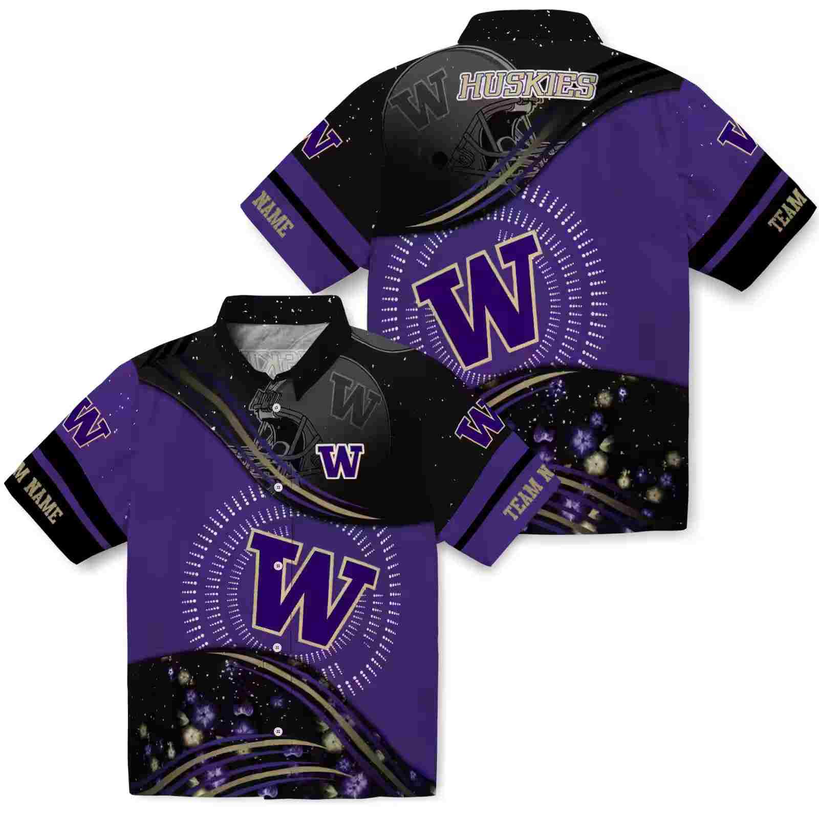 washington huskies football wave purple black hawaiian shirt high quality