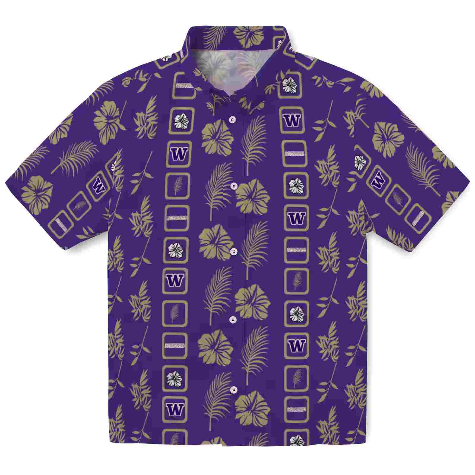 Washington Huskies Framed Floral Purple Hawaiian Shirt