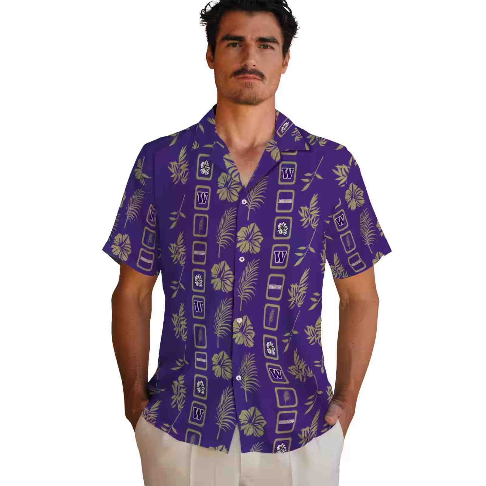 washington huskies framed floral purple hawaiian shirt fashion forward