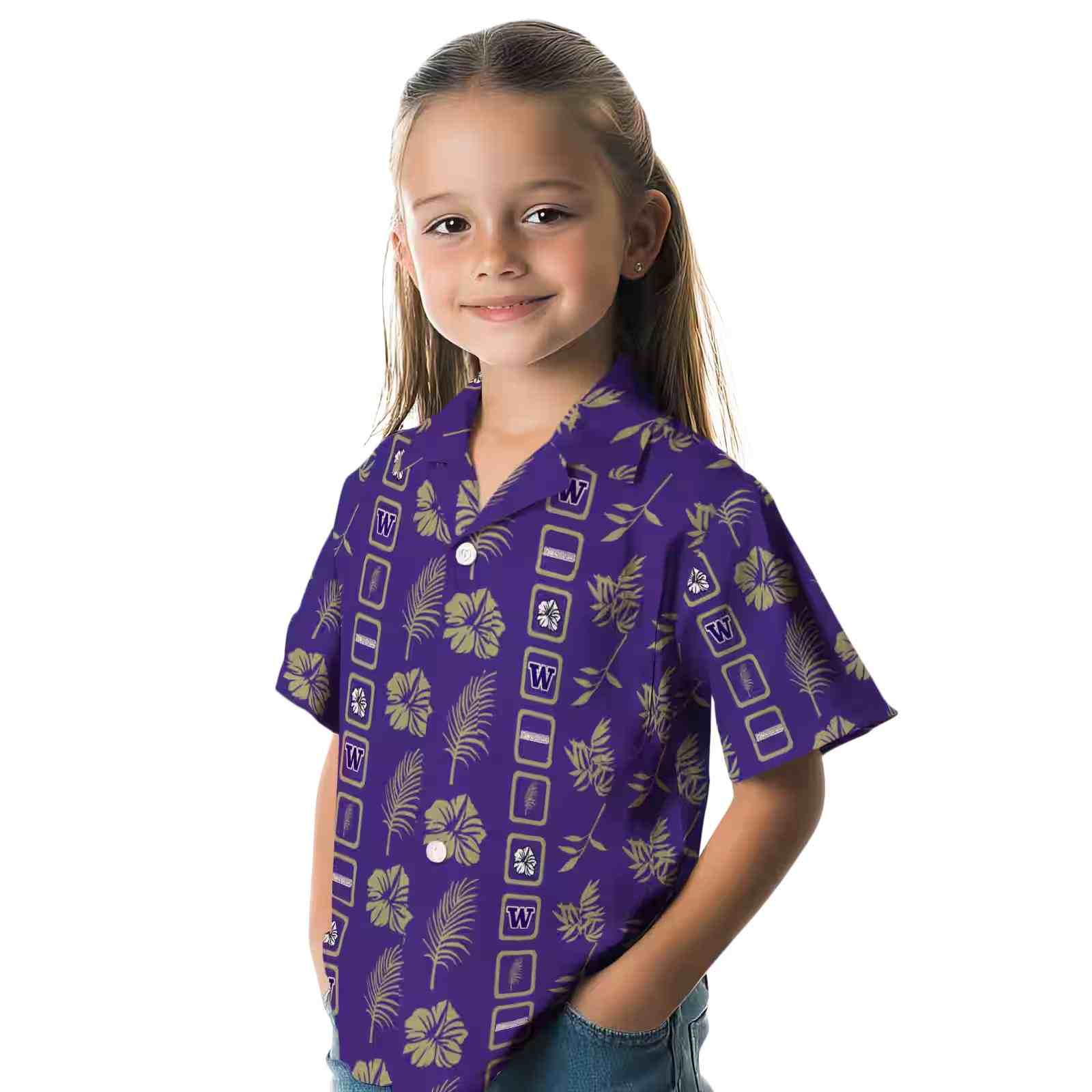 washington huskies framed floral purple hawaiian shirt premium grade