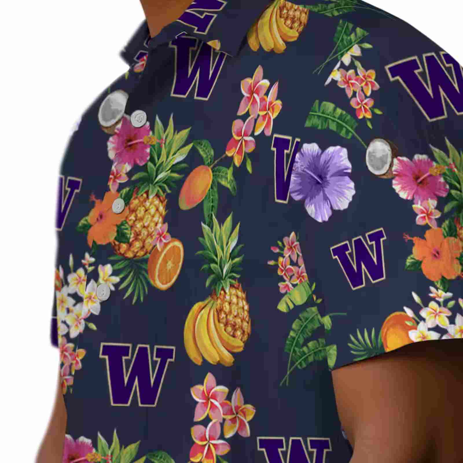 washington huskies hibiscus and fruit navy blue hawaiian shirt trendy