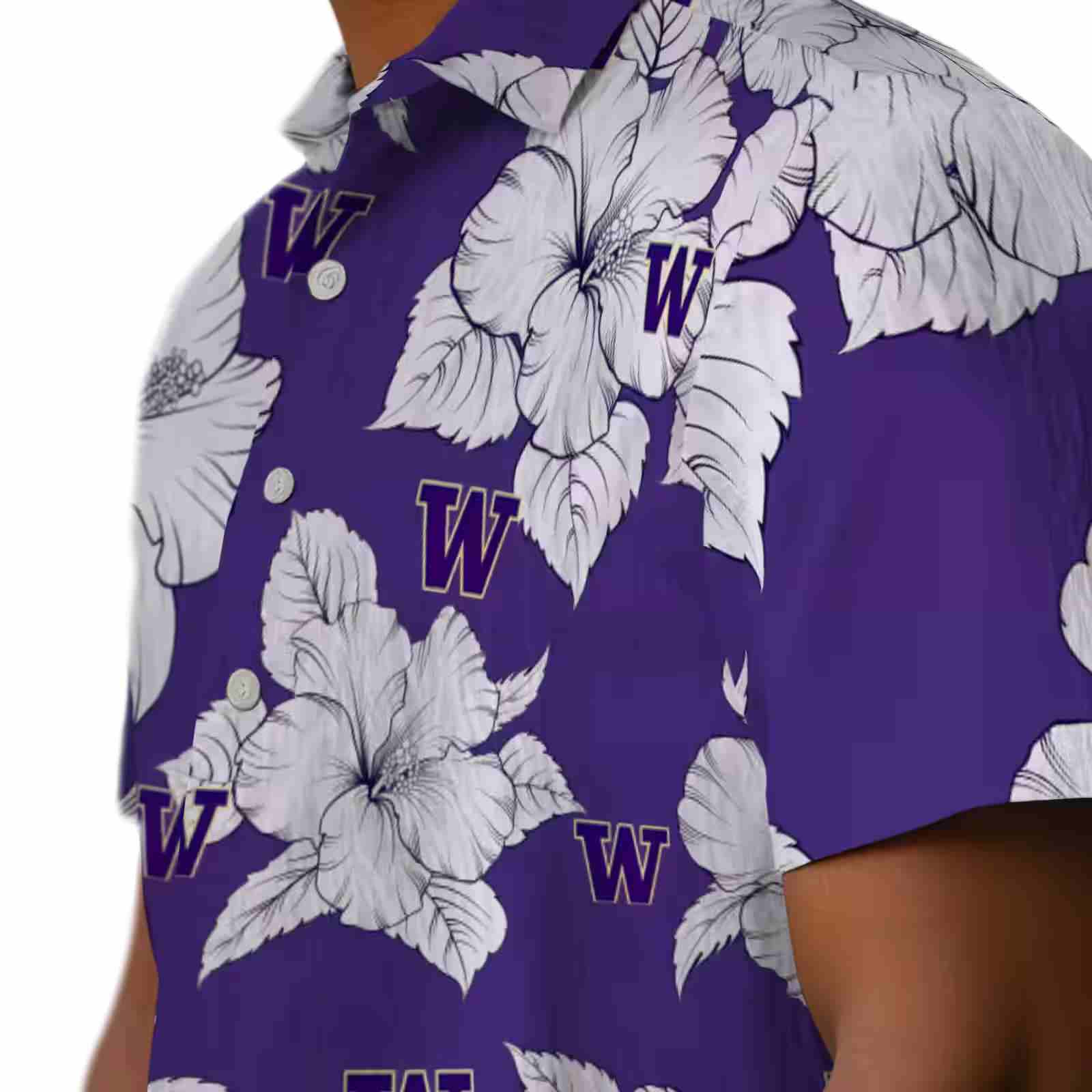 washington huskies hibiscus blooms purple white hawaiian shirt trendy