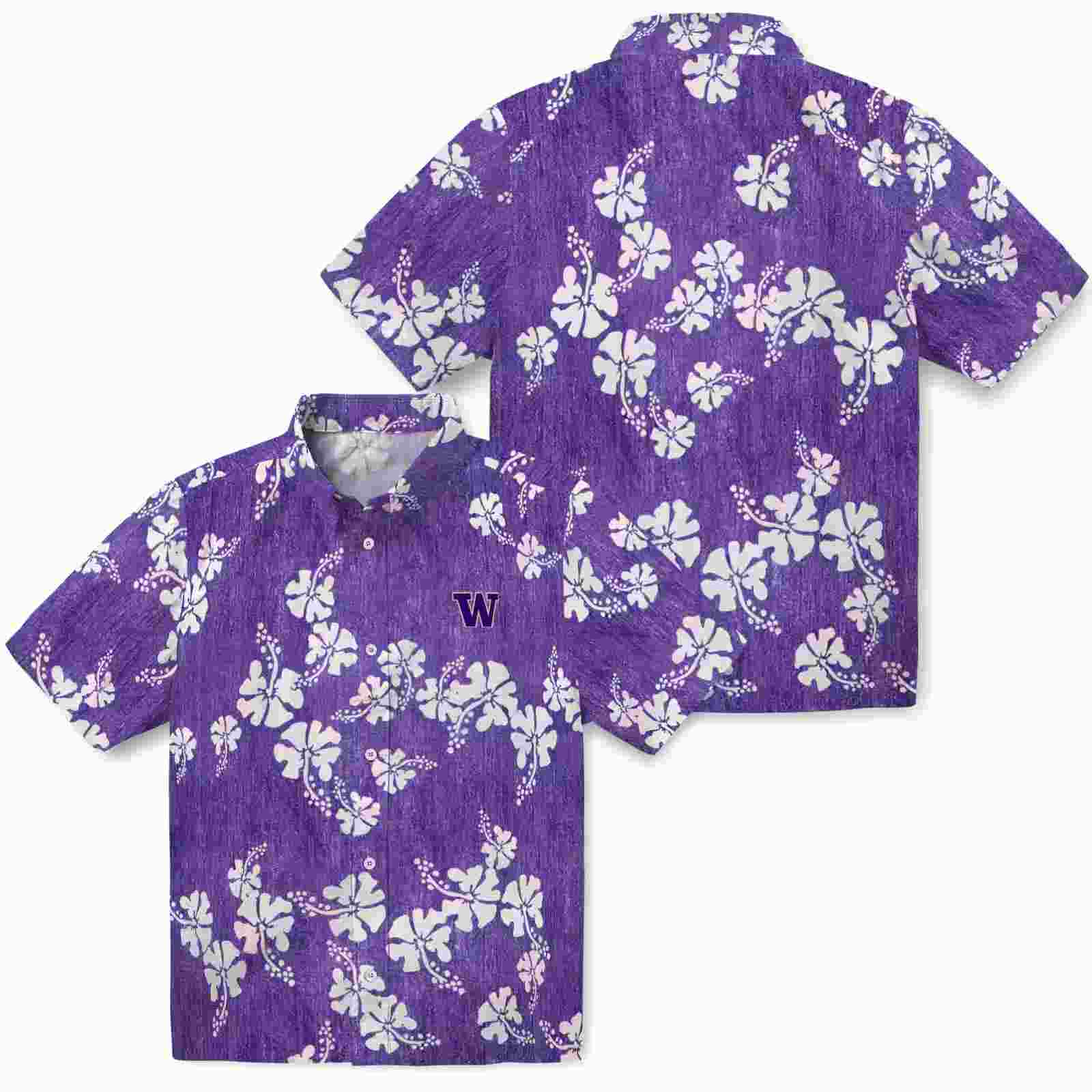 washington huskies hibiscus clusters purple hawaiian shirt high quality