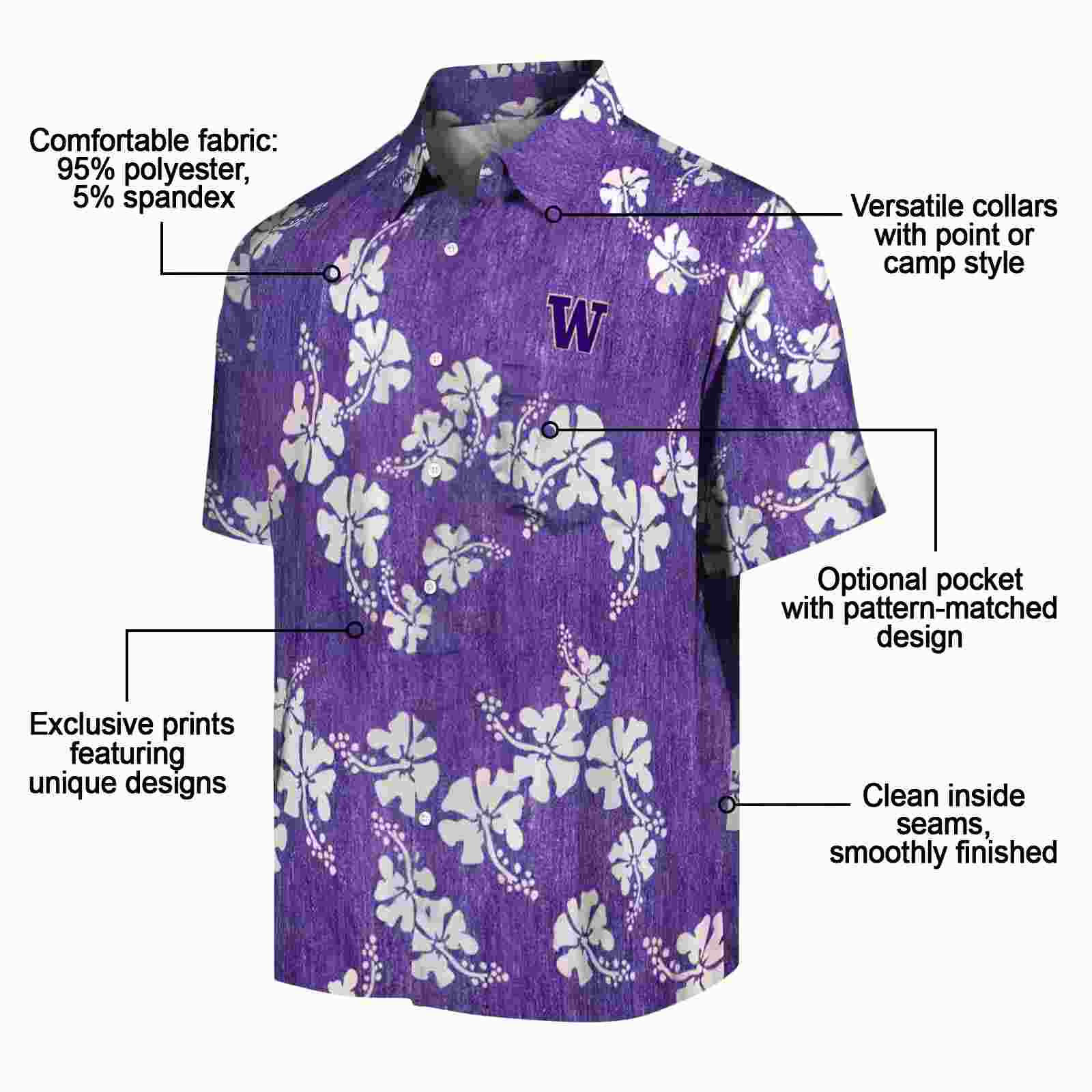 washington huskies hibiscus clusters purple hawaiian shirt new arrival