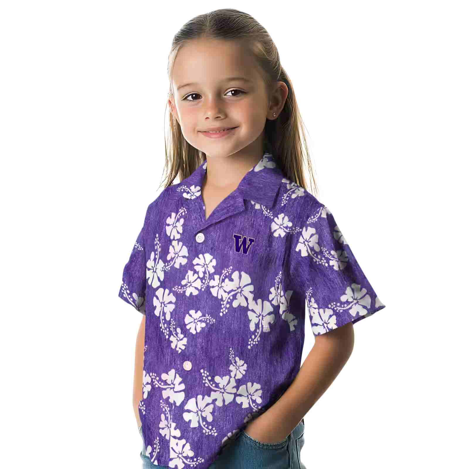 washington huskies hibiscus clusters purple hawaiian shirt premium grade