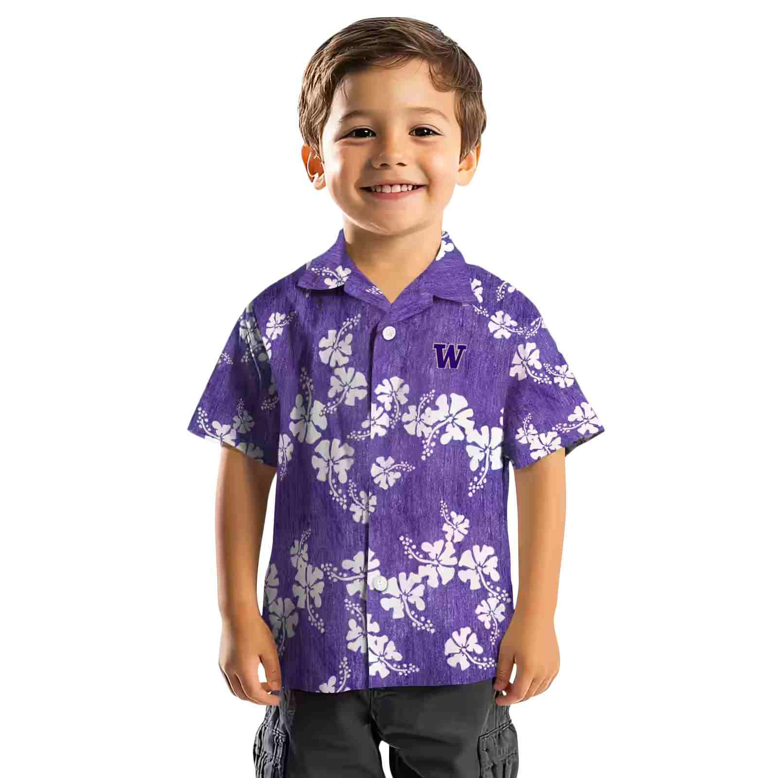 washington huskies hibiscus clusters purple hawaiian shirt top rated