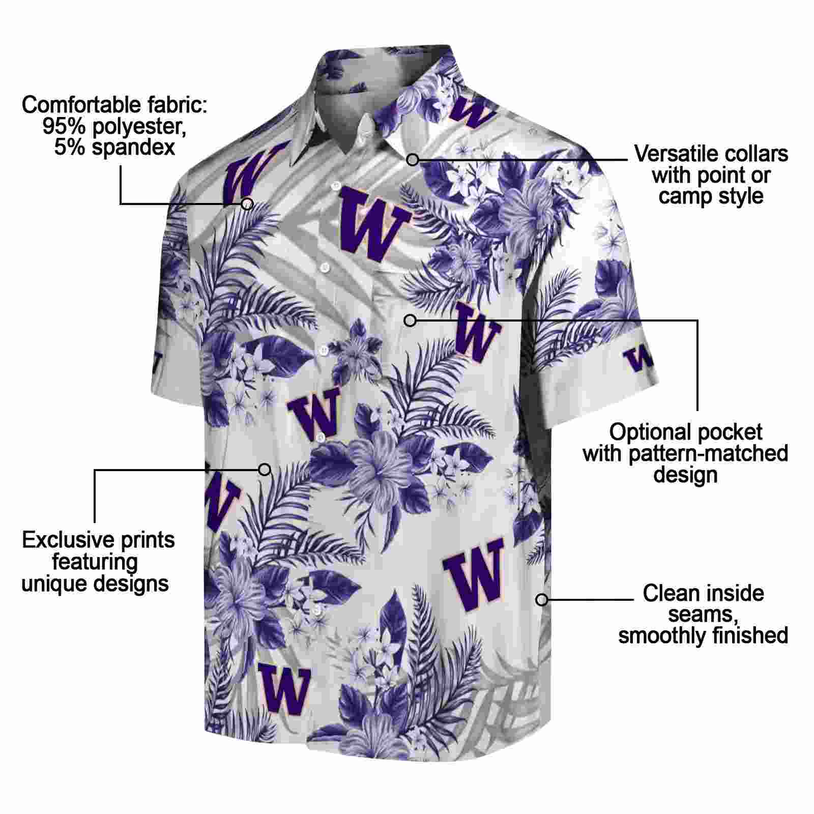 washington huskies hibiscus palm leaves purple white hawaiian shirt new arrival