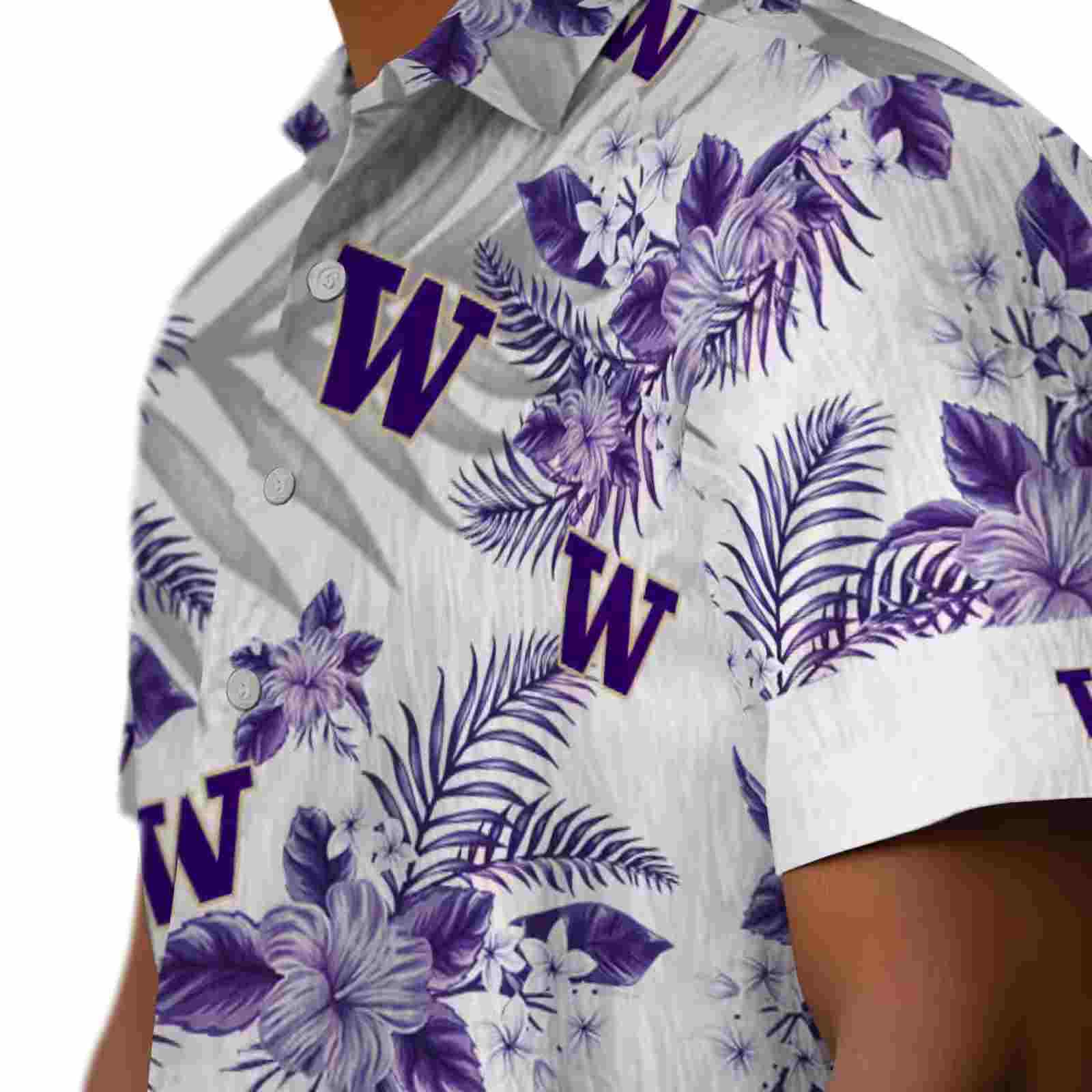 washington huskies hibiscus palm leaves purple white hawaiian shirt trendy