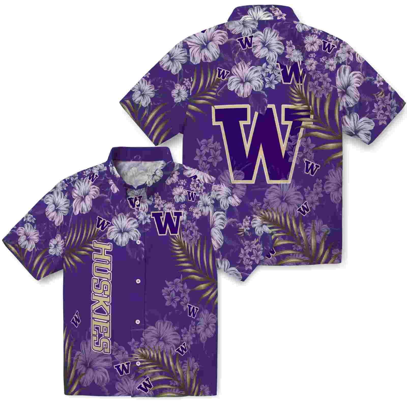 washington huskies hibiscus print purple hawaiian shirt high quality