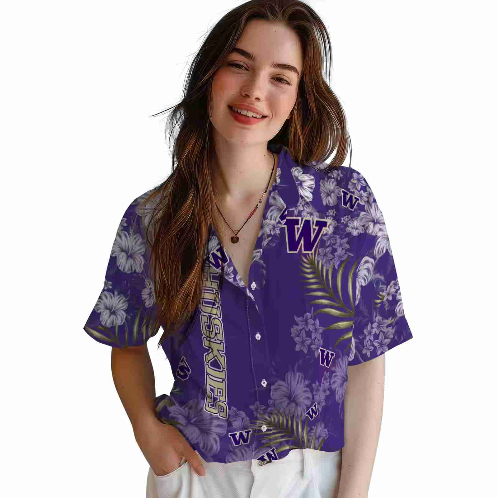 washington huskies hibiscus print purple hawaiian shirt latest model