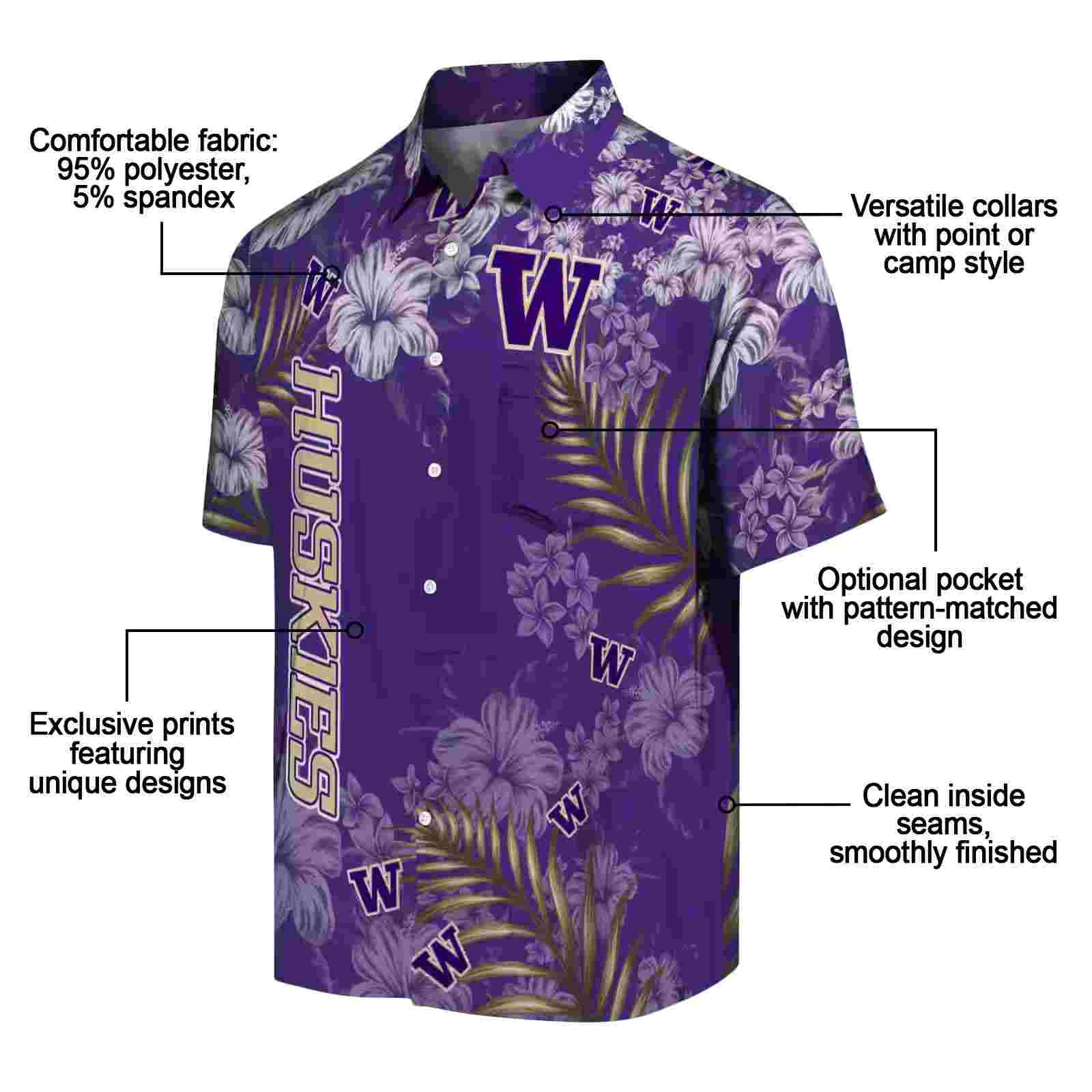 washington huskies hibiscus print purple hawaiian shirt new arrival