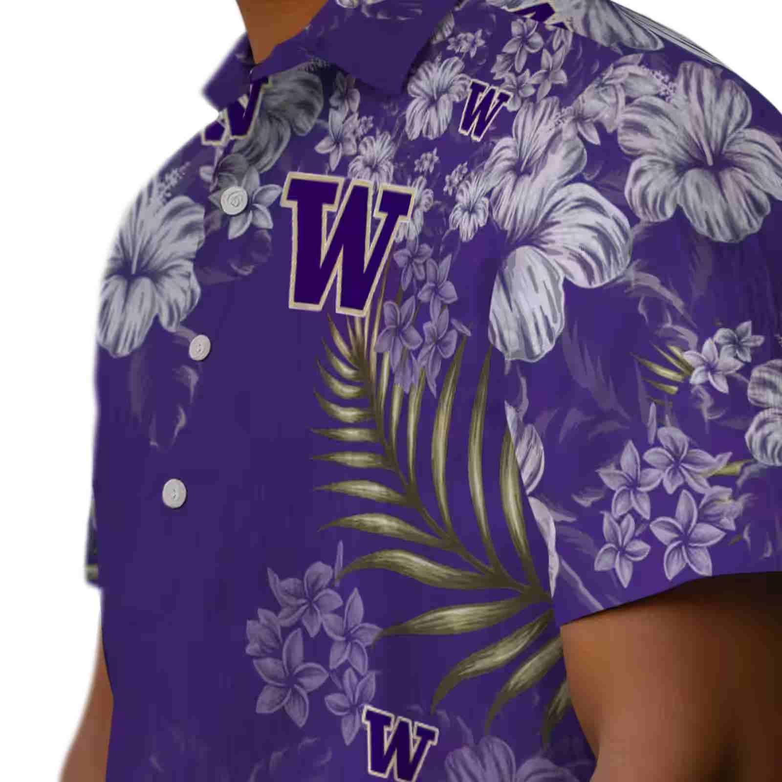 washington huskies hibiscus print purple hawaiian shirt trendy