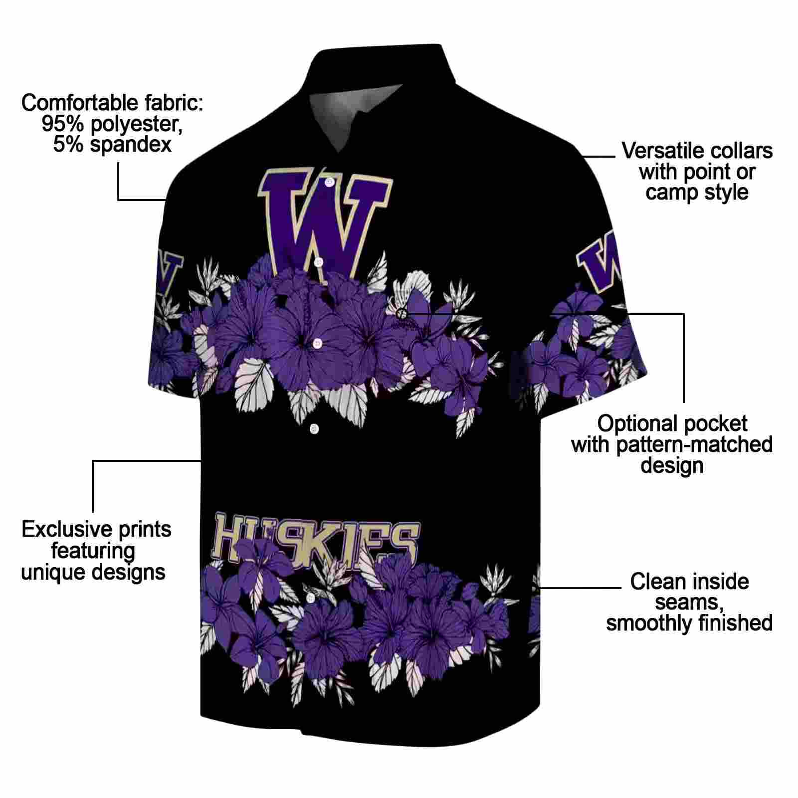 washington huskies hibiscus stripe purple black hawaiian shirt new arrival