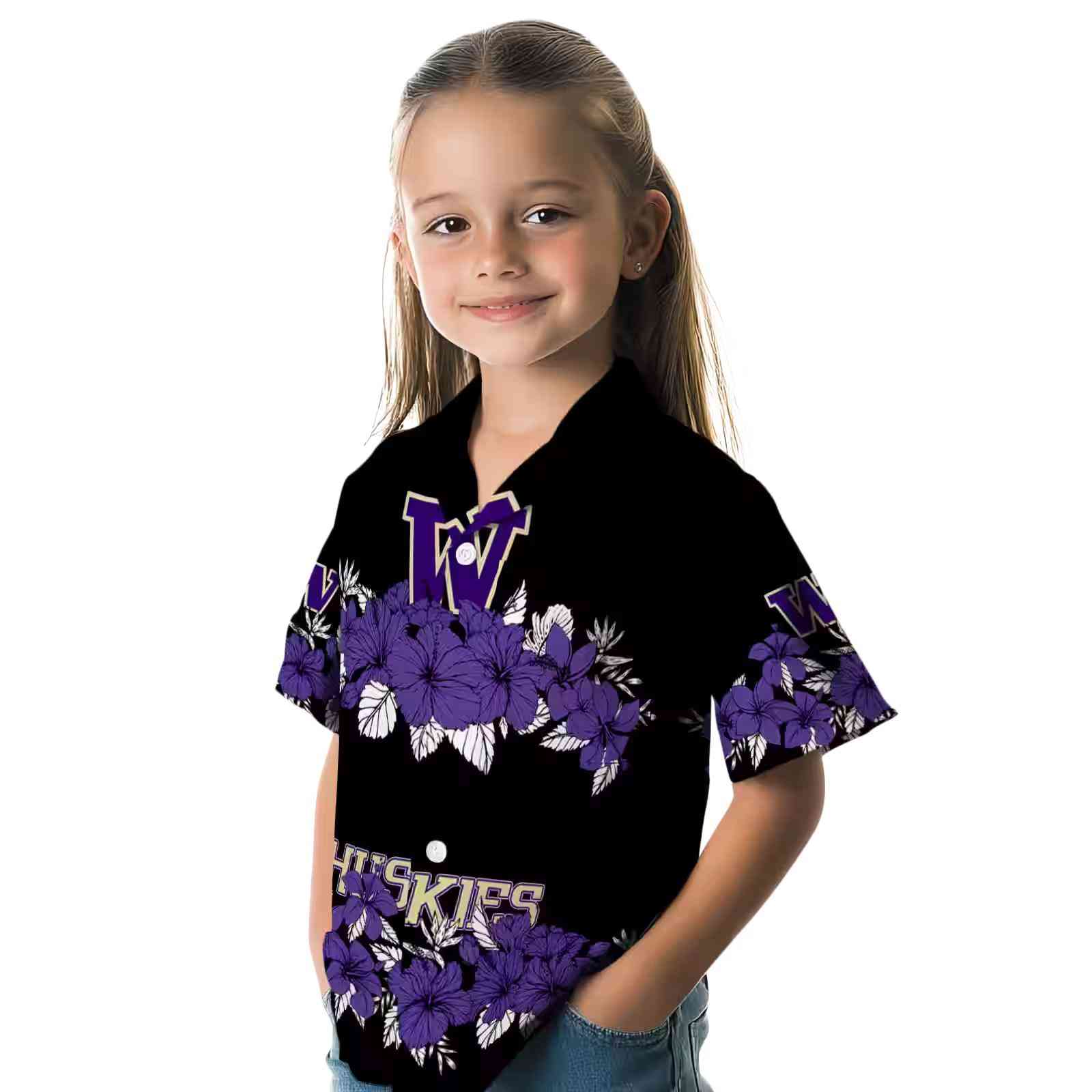 washington huskies hibiscus stripe purple black hawaiian shirt premium grade