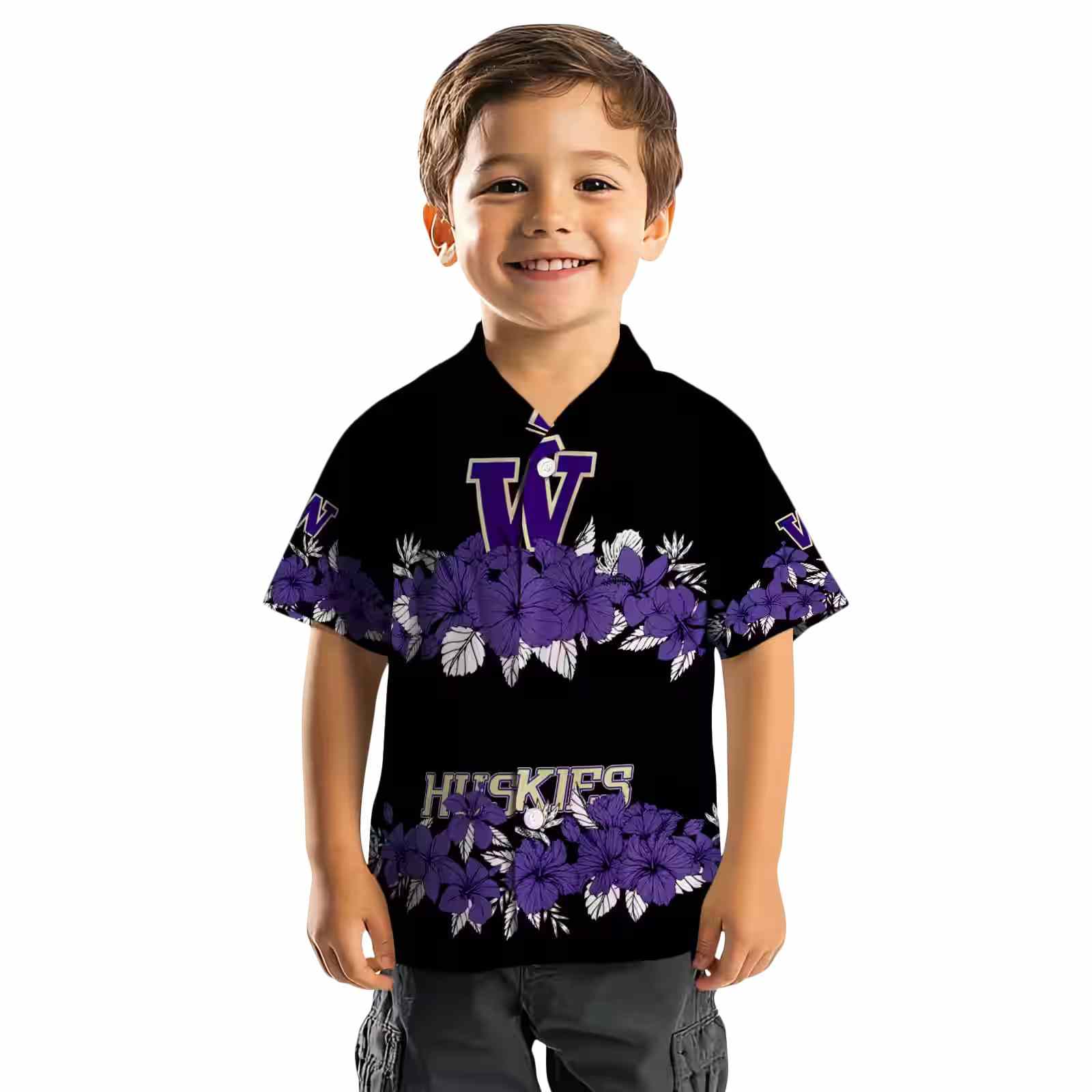 washington huskies hibiscus stripe purple black hawaiian shirt top rated