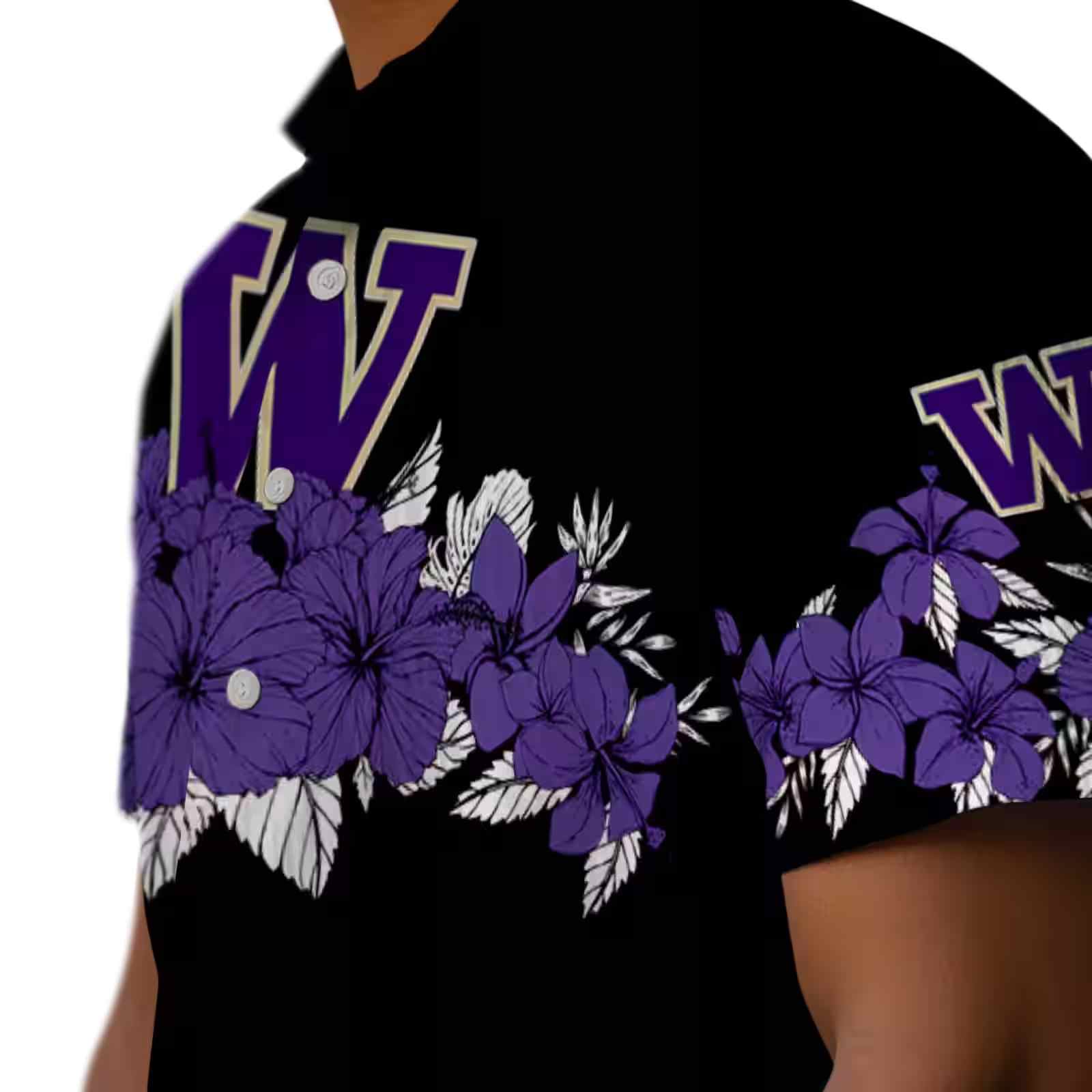 washington huskies hibiscus stripe purple black hawaiian shirt trendy