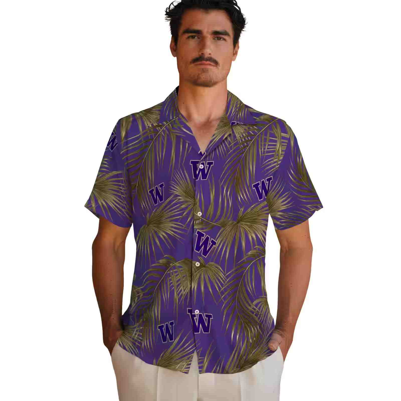 washington huskies leafy palms purple hawaiian shirt fashion forward