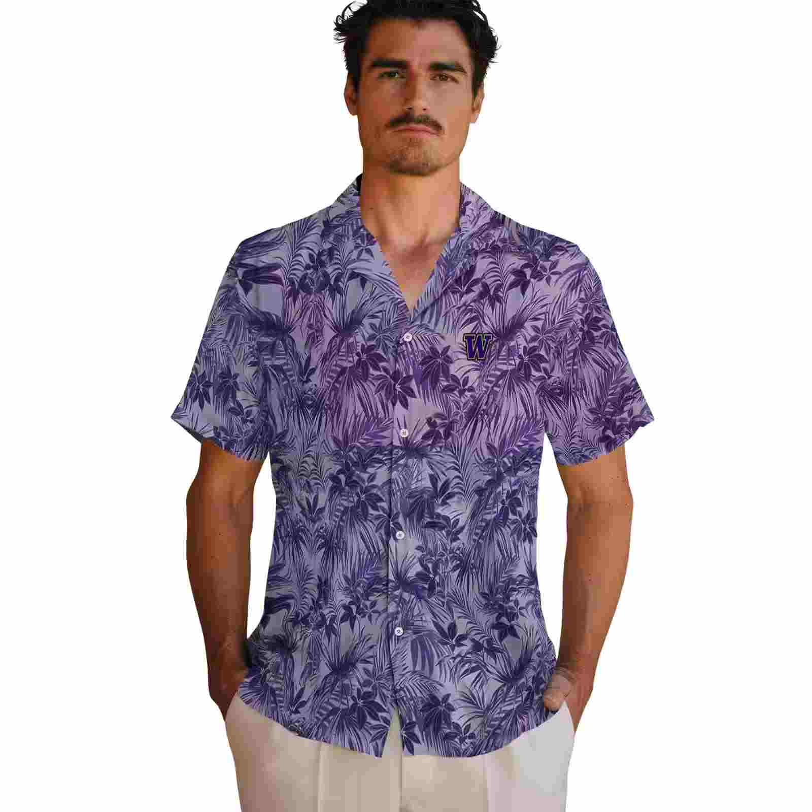 washington huskies leafy pattern purple hawaiian shirt fashion forward