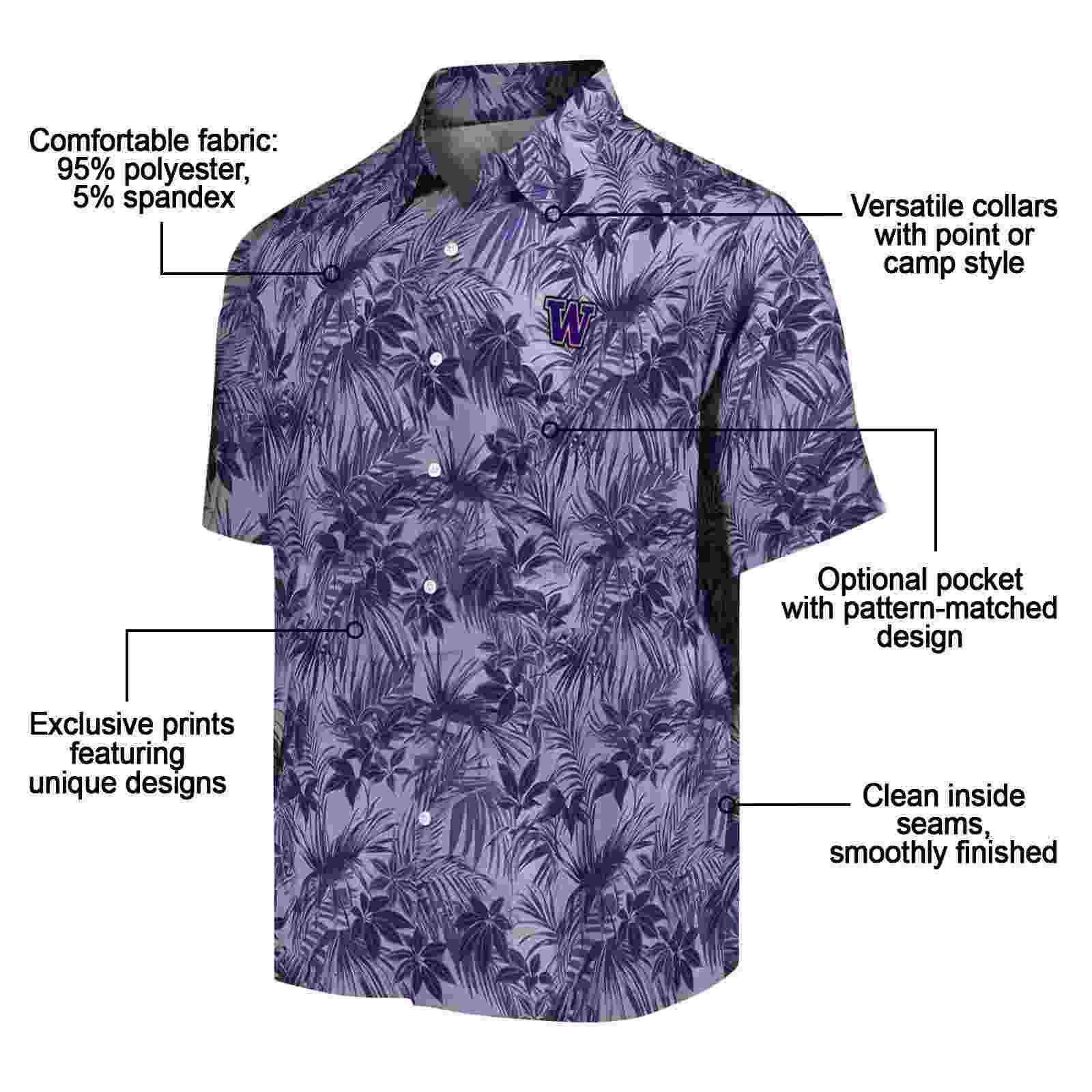 washington huskies leafy pattern purple hawaiian shirt new arrival